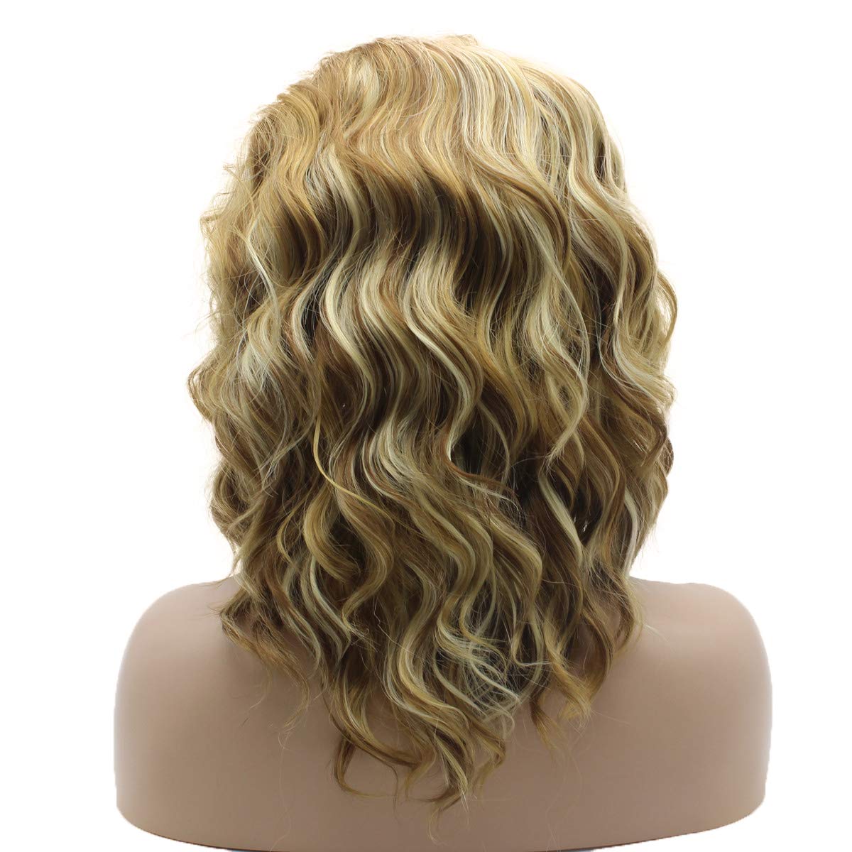 Lushy Lace Front Synthetic Wig Medium Length Curly 14inch Honey Blonde and Light Blonde Mix Wig Stylish Wig