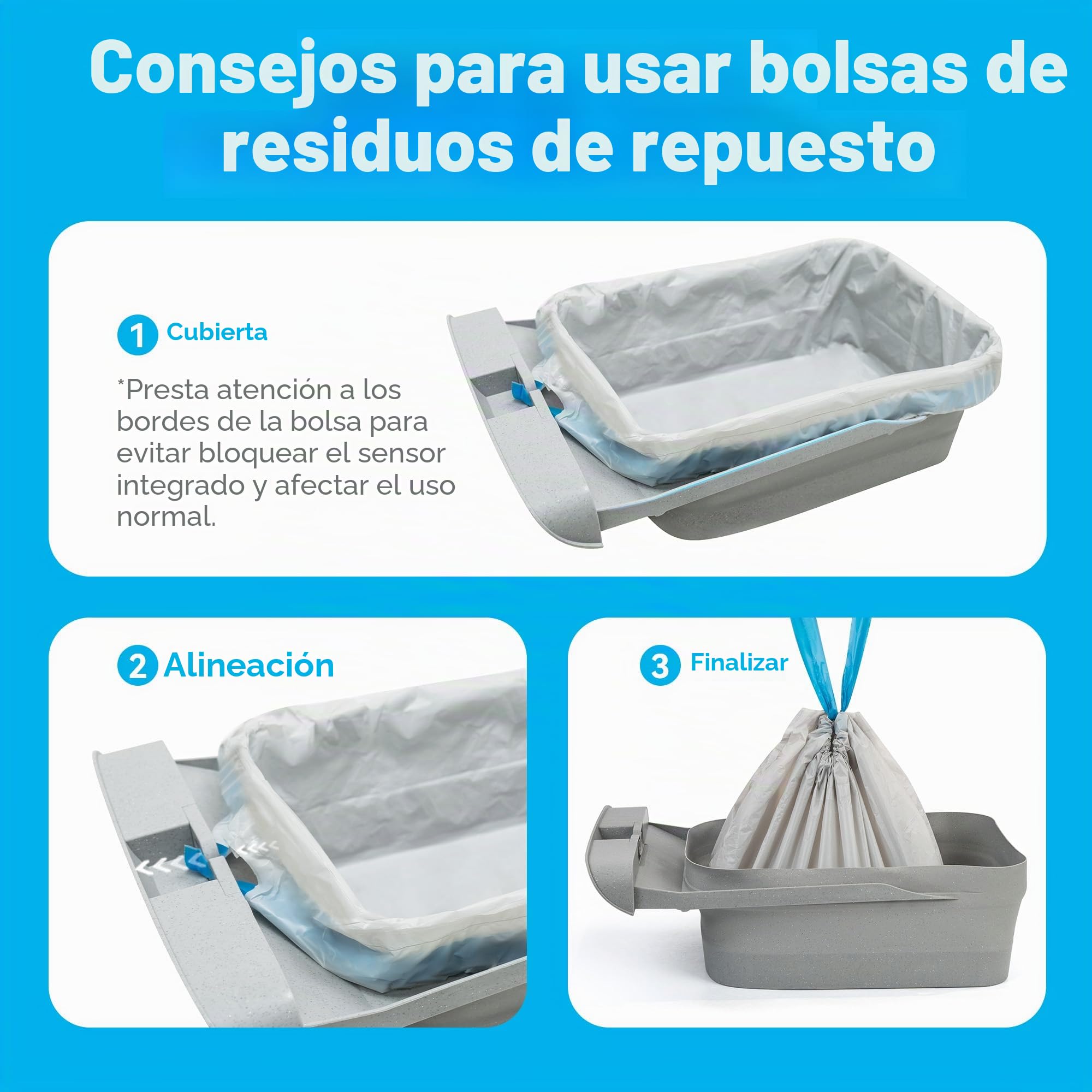 Neakasa Bolsas de basura reemplazadas, 2 rollos, bolsas para receptáculos de residuos de arena para gatos M1 con parte superior abierta y autolimpiante
