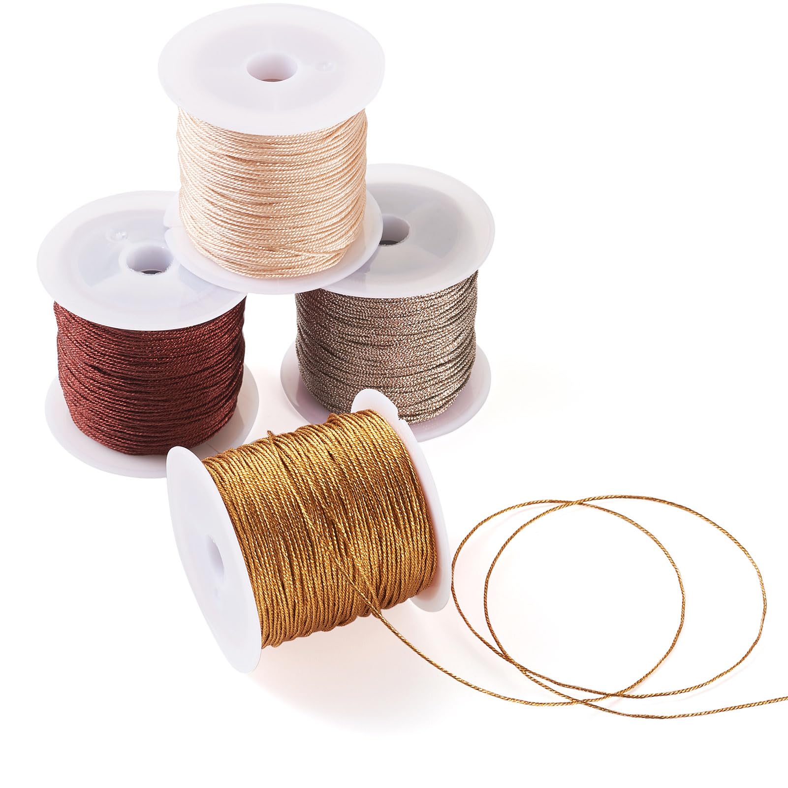 Spritewelry 4 Rolls 0.8mm Round Metallic Cord Beading String Threads Polyester Braided Cord for DIY Chinese Knotting Macrame Bracelet Necklace Jewelry Making - Image 2
