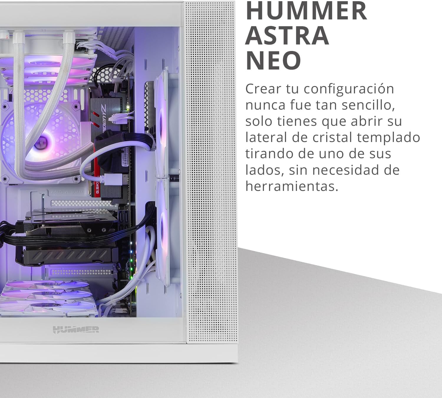 Airflow diagram for NOX Hummer Astra NEO White PC case, showing fan placements.