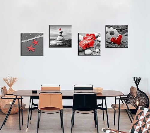 Miniatura 6 de BLINFEIRU Lienzo decorativo de playa roja para pared, impresiones de pinturas de paisaje marino costero, imágenes de paisajes del mar zen para