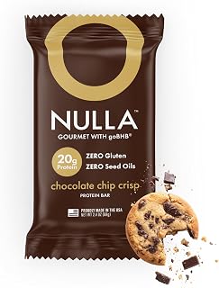 Nulla Gourmet Protein Bar with goBHB & Honey – Chocolate Chip Crisp – 20g Protein, Zero Seed Oils, Gluten Free, Dual-Fuel Performance Energy Snack – Clean Ingredients