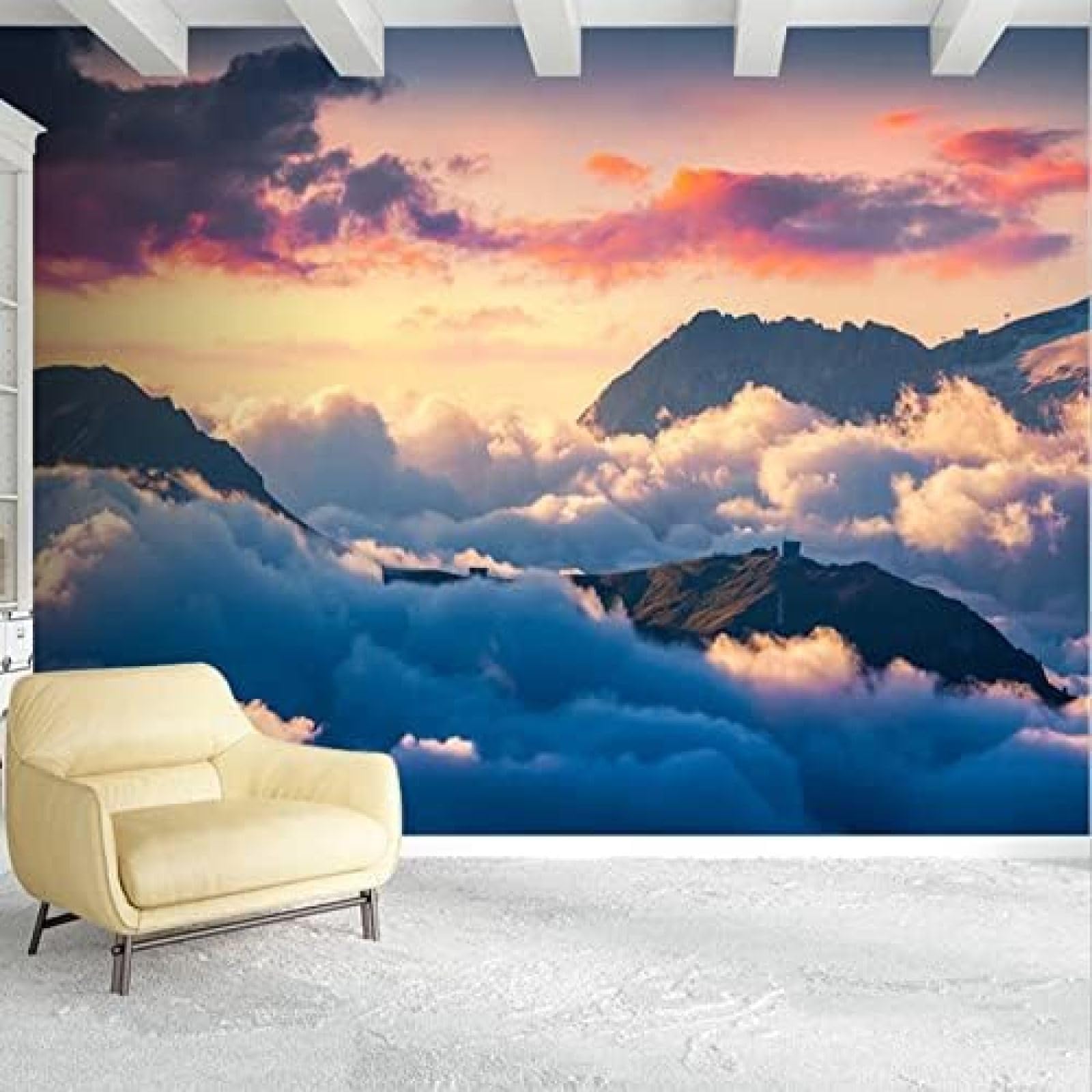 Papier peint 3D lavable et facile a poser paysage alpin XLMING
