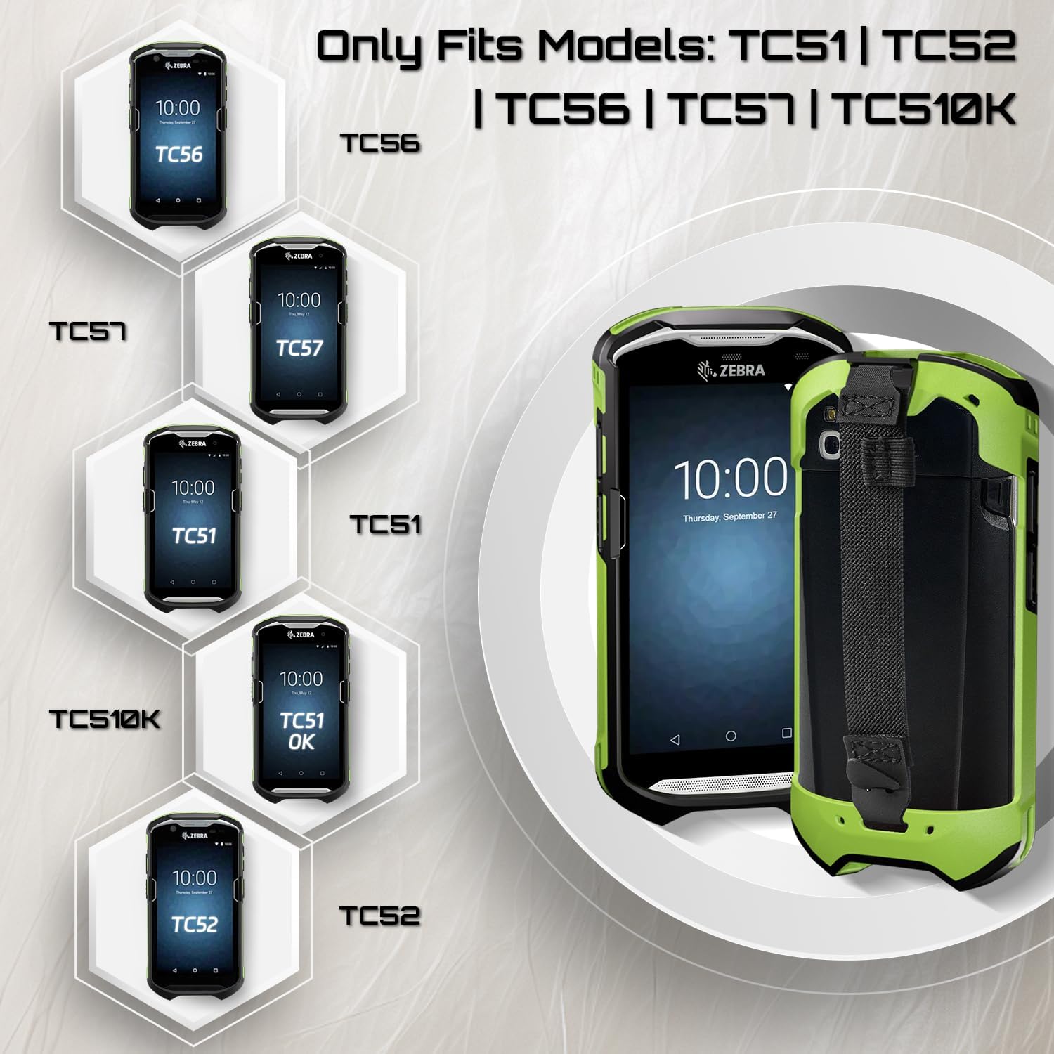 TC51 TC52 TC56 TC57 TC510K Case with Hand Strap - Protective & Ergonomic for Zebra Handheld Barcode Scanners SG-TC5X-EXO1-01 SG-TC5X-EXONHS-01 (Green) - Image 2