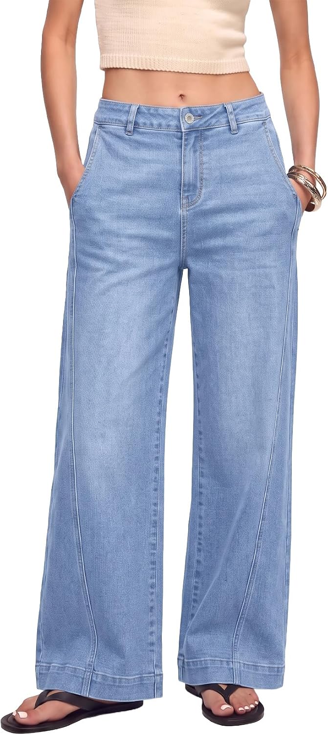 Sidefeel Women's Wide Leg Jeans High Waisted Stretchy Loose Denim Pants