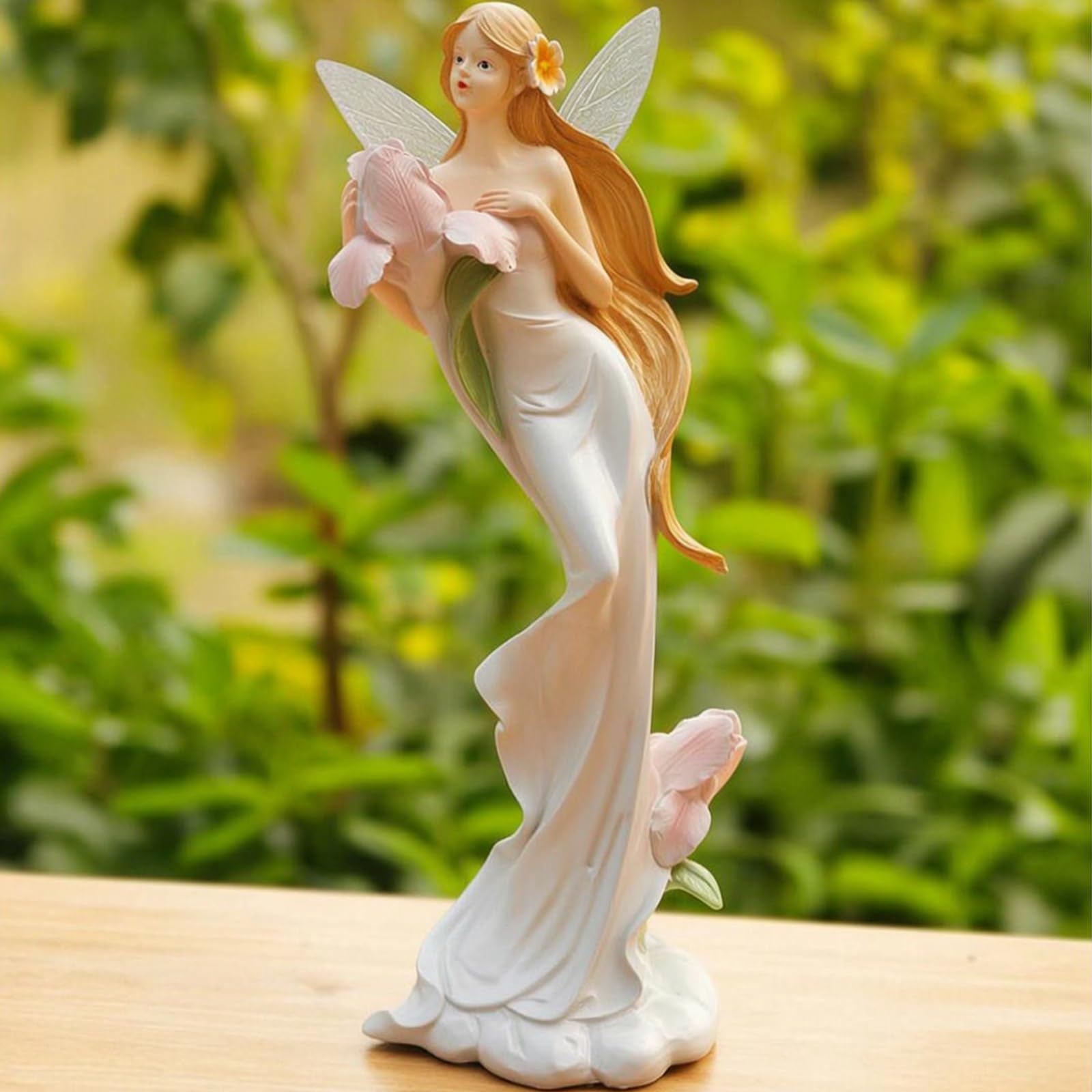 Fee mit Flügeln elegant Feenfigur magisch Feenskulptur für Sammler, Wohnzimmer, Garten, Balkon, 铃兰仙女