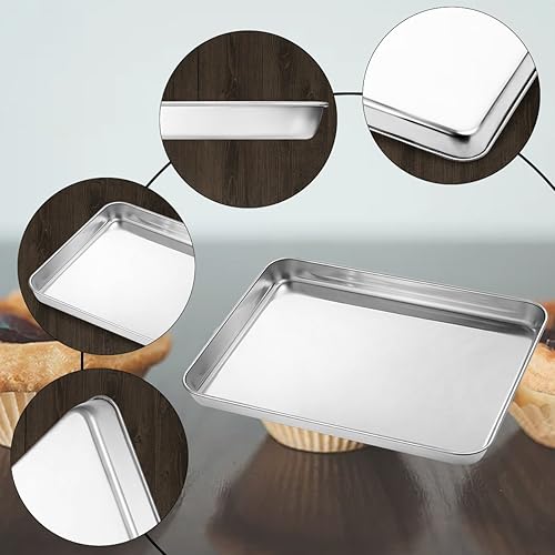 Miniatura 3 de Juego de 2 bandejas para hornear, de acero inoxidable para horno tostador, bandeja para hornear galletas Footek de 12.5 pulgadas de largo x 10