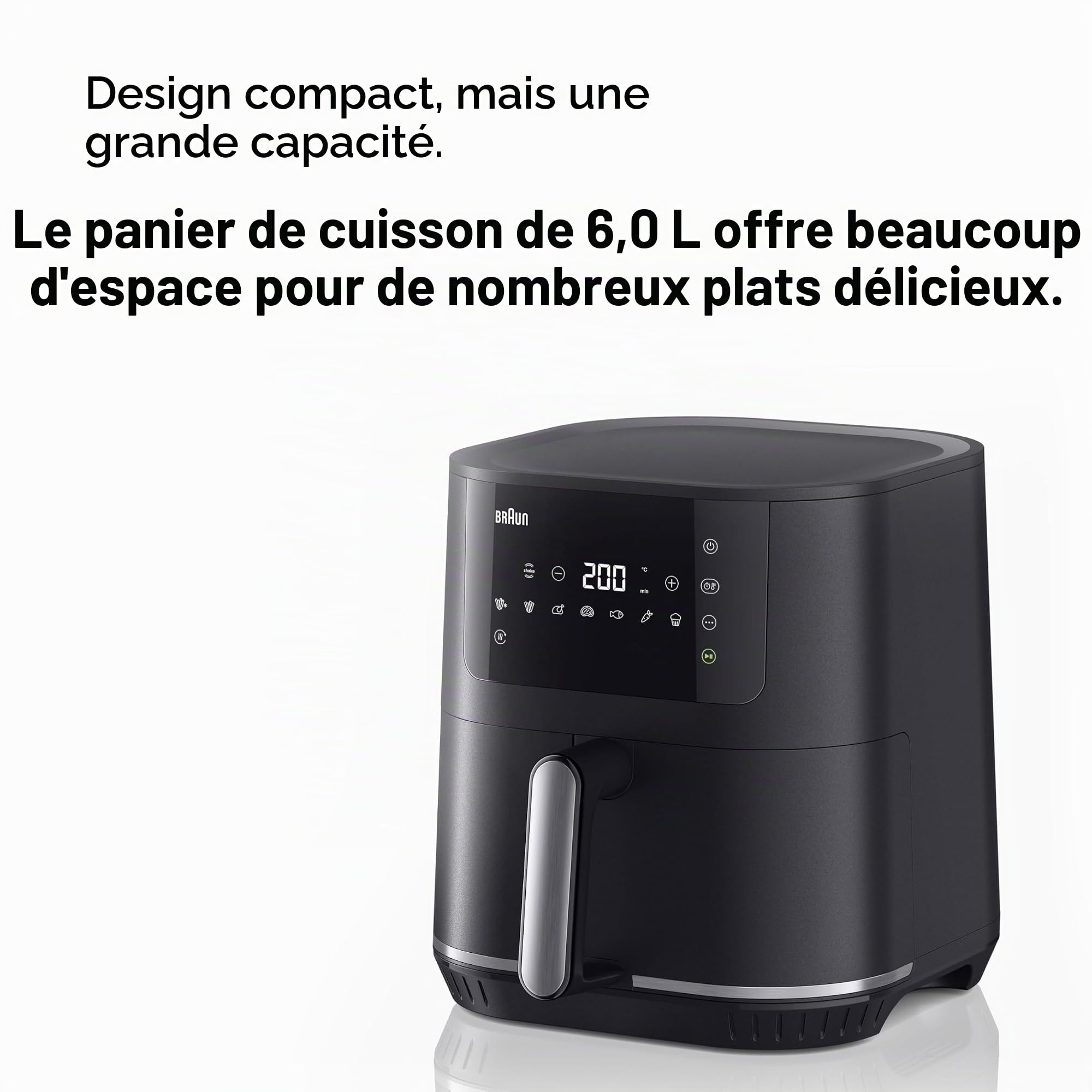 Braun MultiFry 5 HF5030IBK, Friteuse à Air avec Capacité de 6L, Contrôle Numérique de 80-200°, Technologie RealAir, 8 Programmes, Commande Tactile, Panier Lavable au Lave-Vaisselle, 1700W, Noir Mat