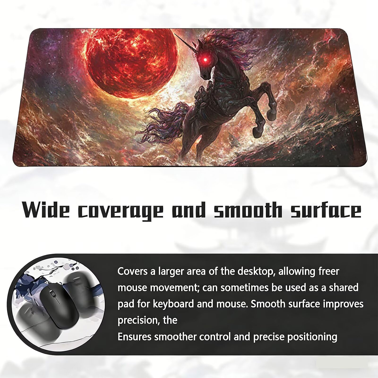 Tappetino Mouse XXL, 70x140cmx3mm Mouse Pad Impermeabile Grand, Gaming Tappetino Per Mouse, Base Antiscivolo in Gomma, Accessori Scrivania, Ufficio Accessori, Cavallo Fantasy JX6B-536
