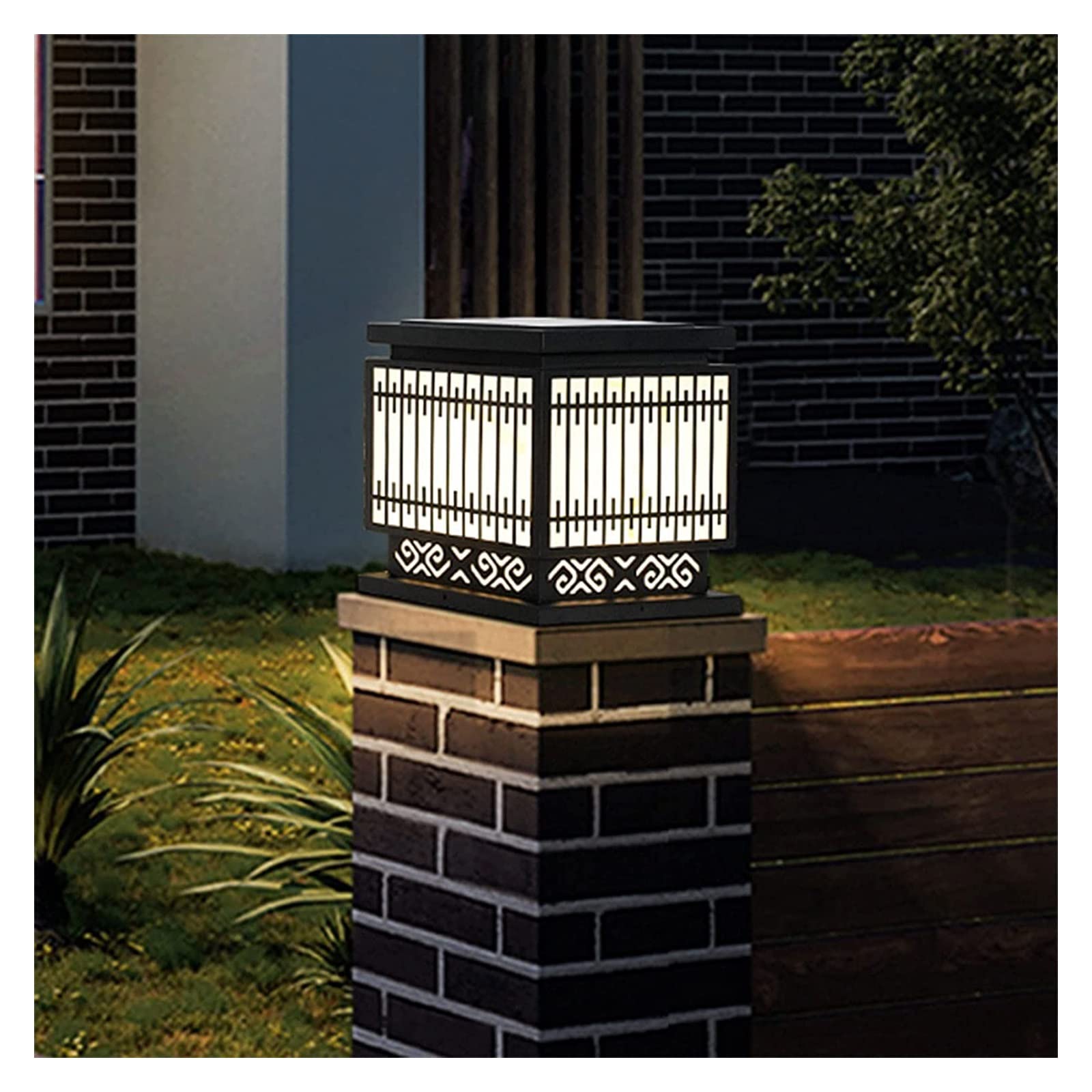 Lampade a colonna per esterni a luce da cortile, luci a palo per palo di recinzione Lampada a colonna per lanterna per la decorazione del giardino del patio a superficie piana con sorgente luminosa a