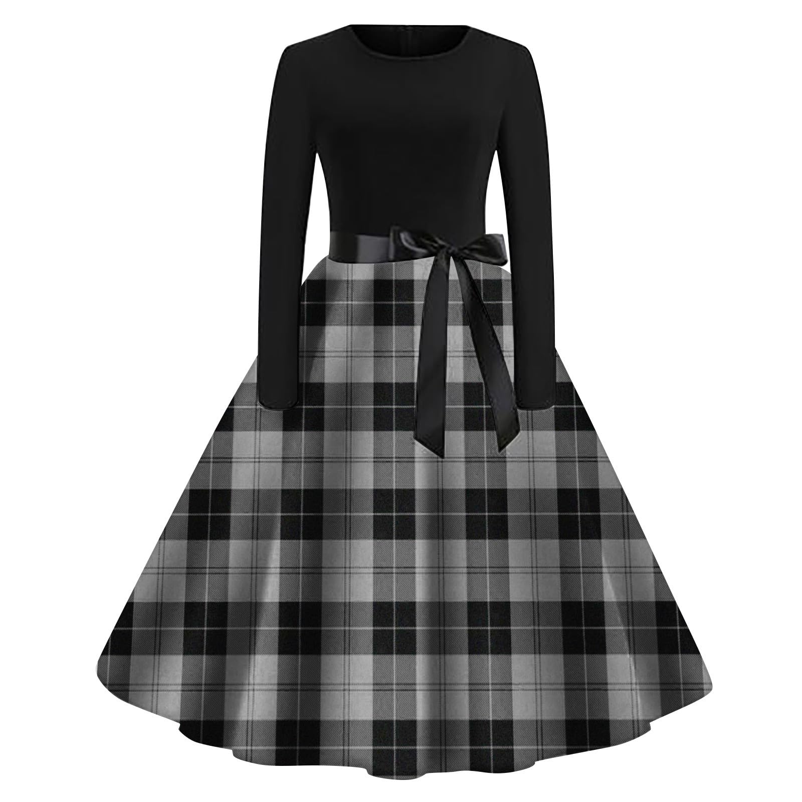 Robe imprimée de Noël rouge style rétro avec fermeture éclair dos - 3