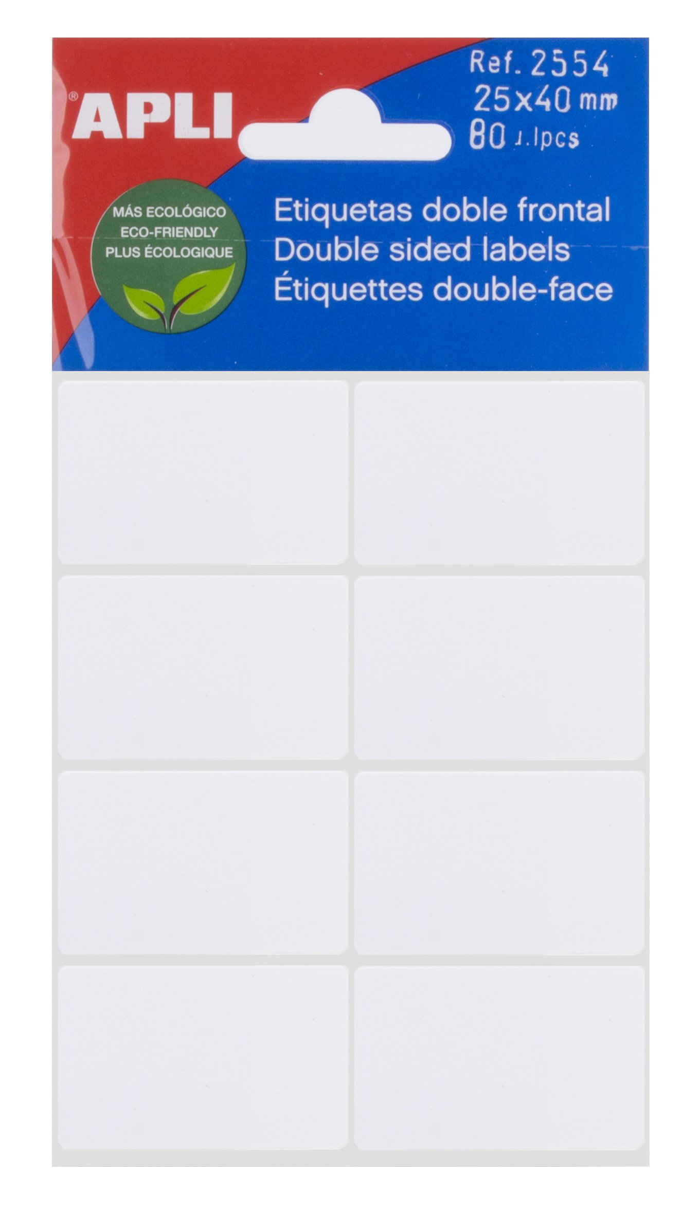 APLI 2554 - White Double Front Labels (25 x 40) 5 Sheets