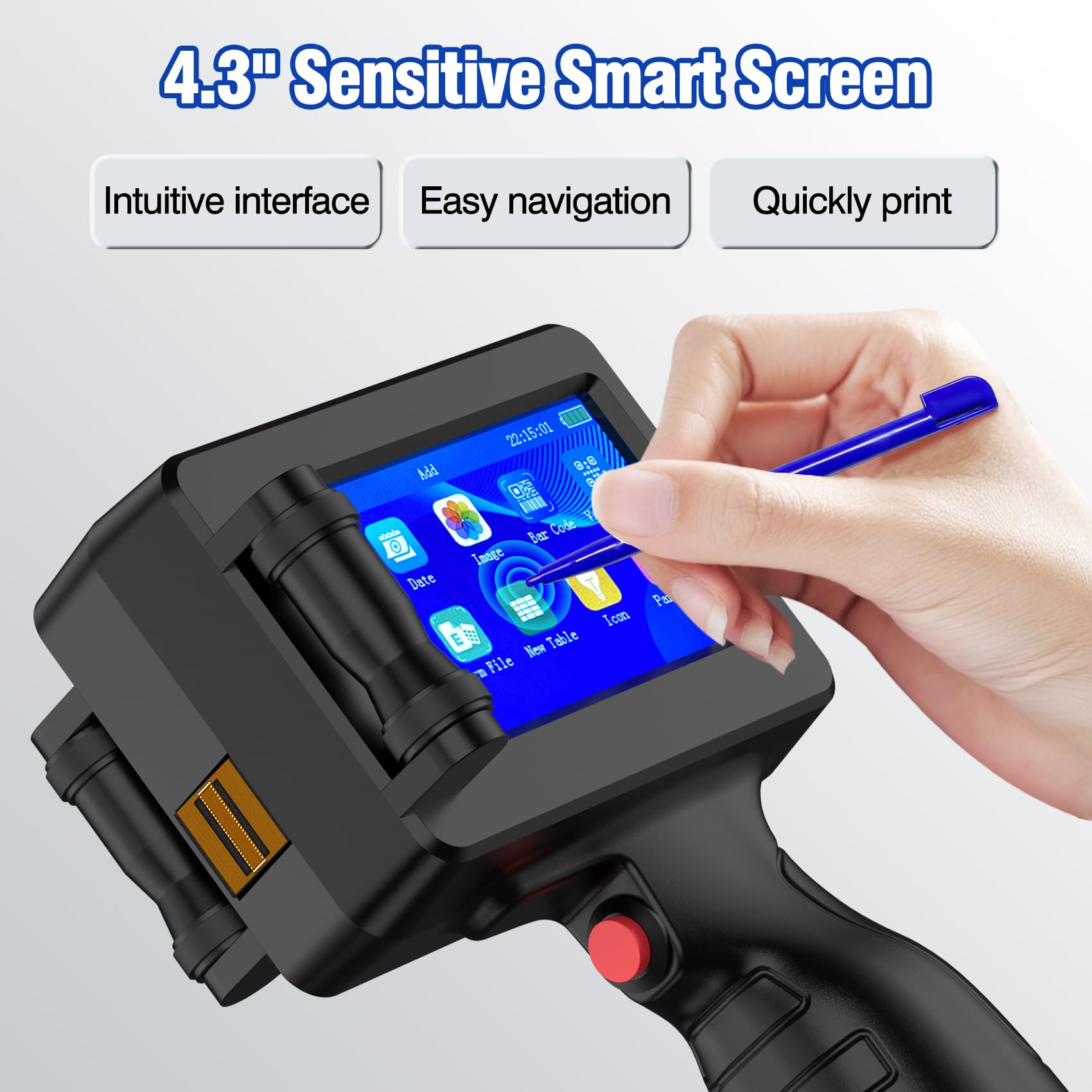 Imprimante à Jet d'encre Portable TIJ314, Pistolet d'Imprimante à Main 42ML, Écran Tactile 4,3" pour Texte, QR Code, Code-Barres
