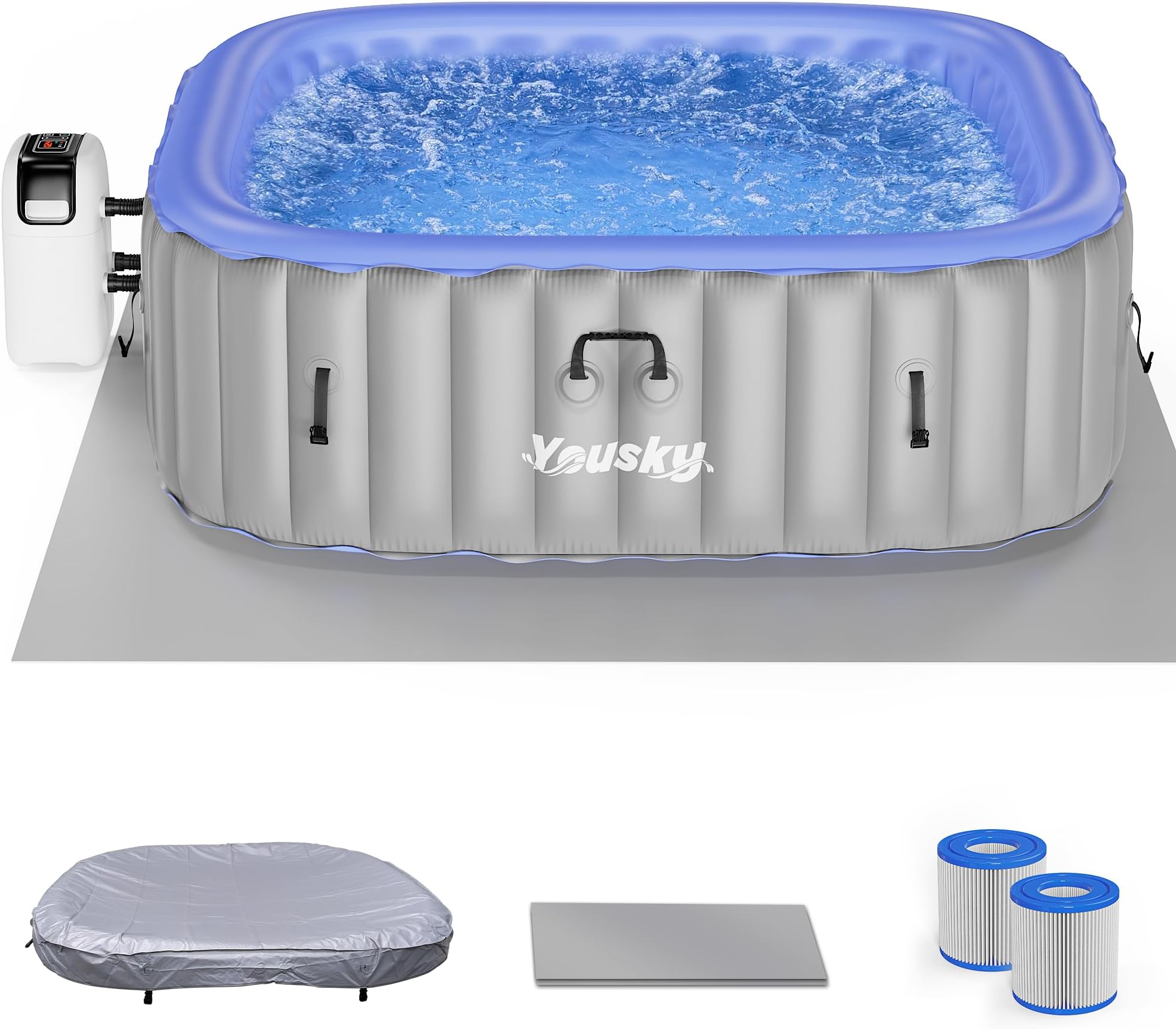 Inflatable Hot Tub 6-8 Person – Portable with 120 Bubble Jets, 104℉ Heating & Filtration System, Durable PVC Material, Hot Tub Cover, 83" L x 83" W x 26" H, Easy Set-Up for Outdoor and Indoor