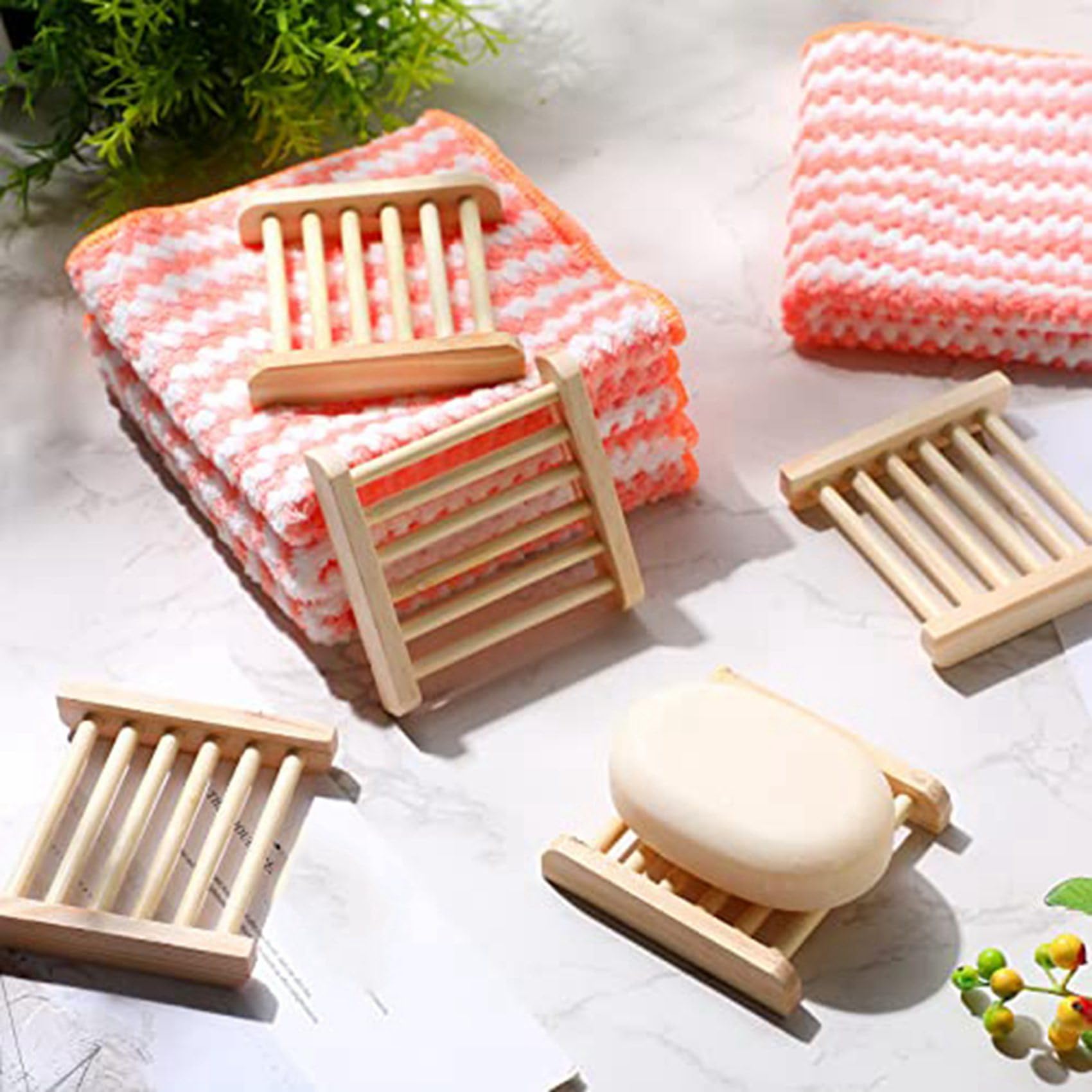 Juego de 75 Jaboneras de Bambú con Escurridor. Jabonera y Escurridor de Madera Sencillos para Secar Artículos de Baño y Cocina.