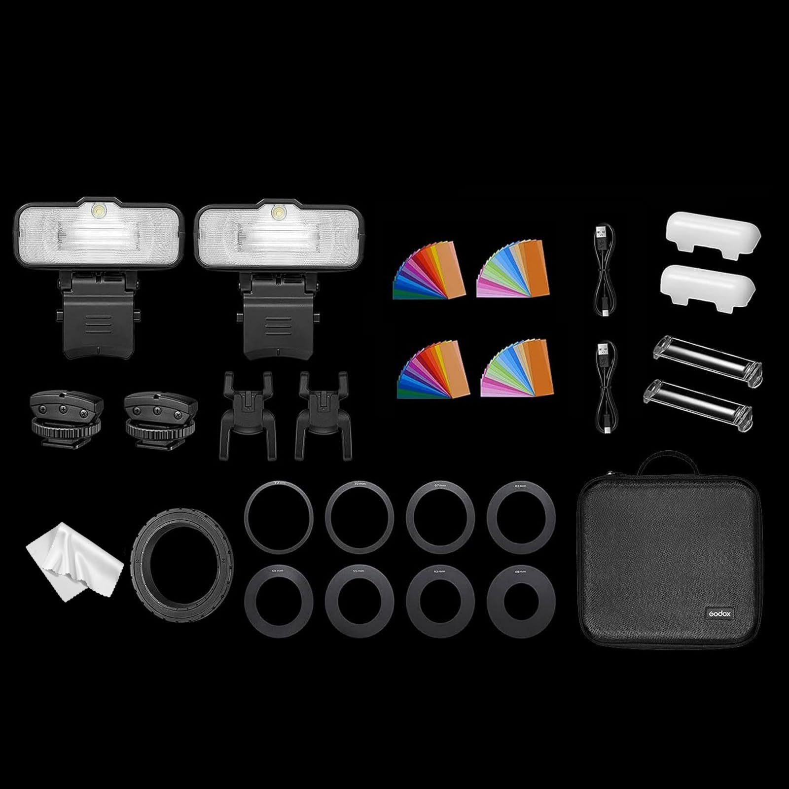 Godox MF12 Kit2 Flash Macro TTL Anello Wireless 2,4GHz con Batteria Integrata, 500 Flash a Potenza Piena, Potenza 1/128–1/1, Filtri Inclusi, Compatibile con Canon Sony Nikon Fujifilm Olympus Panasonic