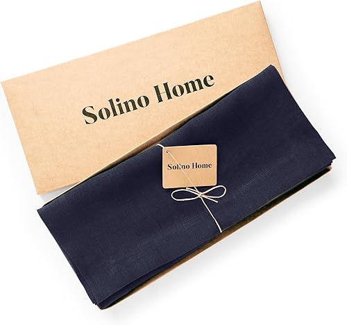 Miniatura 5 de Solino Home Camino de mesa de lino de 36 pulgadas, 100% lino puro, color azul marino, 14 x 36 pulgadas, ideal para aparadores y mesas auxiliares, 4