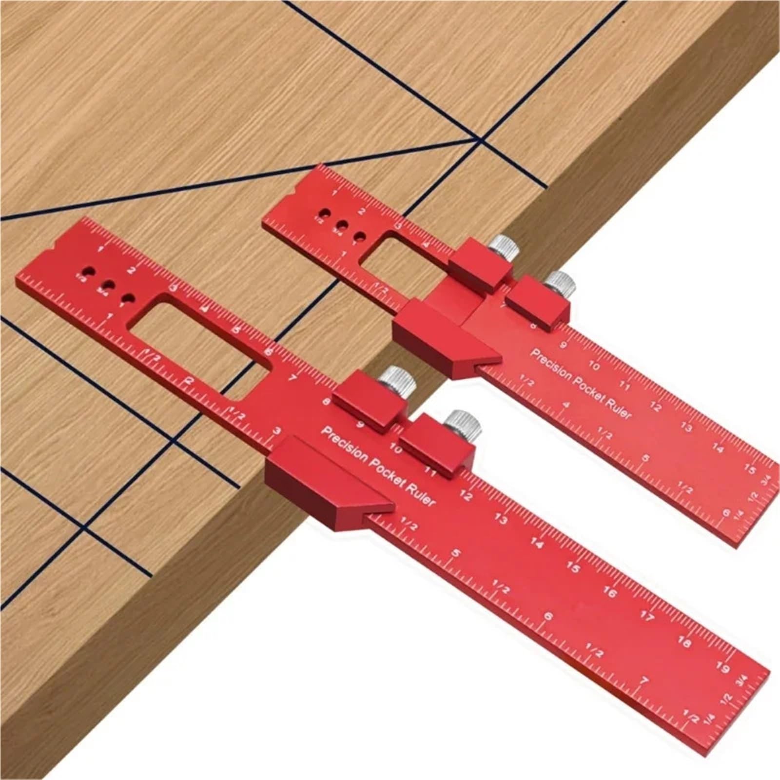 Règle de traçage for le travail du bois de qualité industrielle, règle de positnement for le travail du bois avec règle d'angle en T, règle coulissante réglable Equerre Menuisier(Sealing length 200mm)