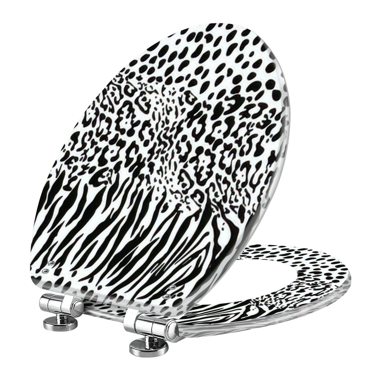 3D animal skin prints tiger leopard seamless pattern Resin Elongated Toilet Seat with Cover Quiet Close Quick Release Hinges Decorative Toilet Seat Easy to Clean Install Home Decor