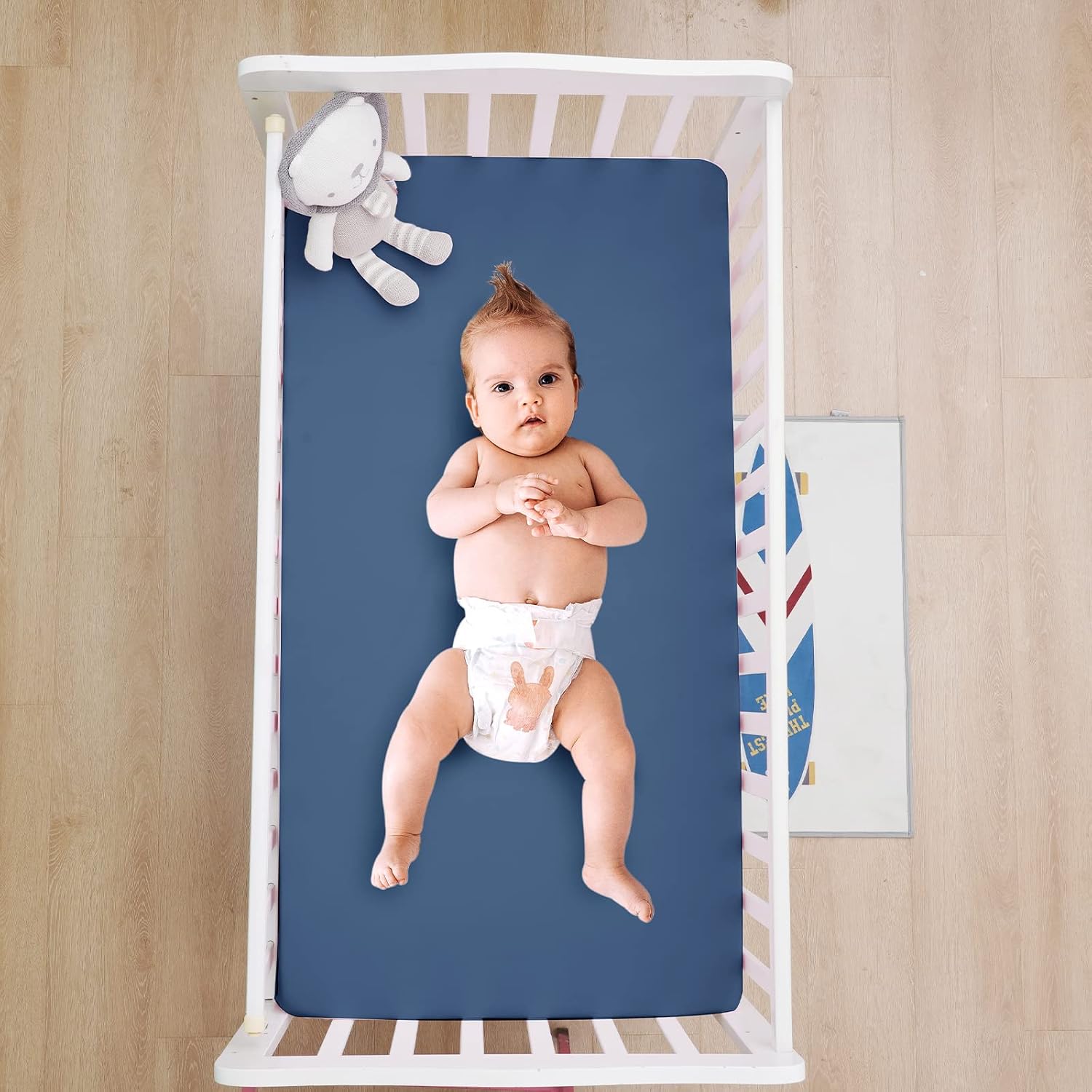 David's Kids 3 Pack Fitted Crib Sheets, Ultra Soft Comfy Breathable Baby Sheets for Boys Girls Neutral, 28x52 Inch Fits Standard Crib Mattress and Toddler Mattresses, White & Light Grey & Navy Blue