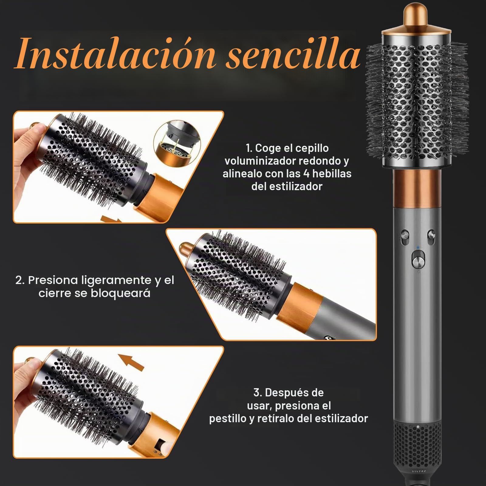 Cepillo grande y redondo mejorado para accesorios Dson Airwrap HS01/HS05, cepillo de volumen para cabello plano y caído (dorado)