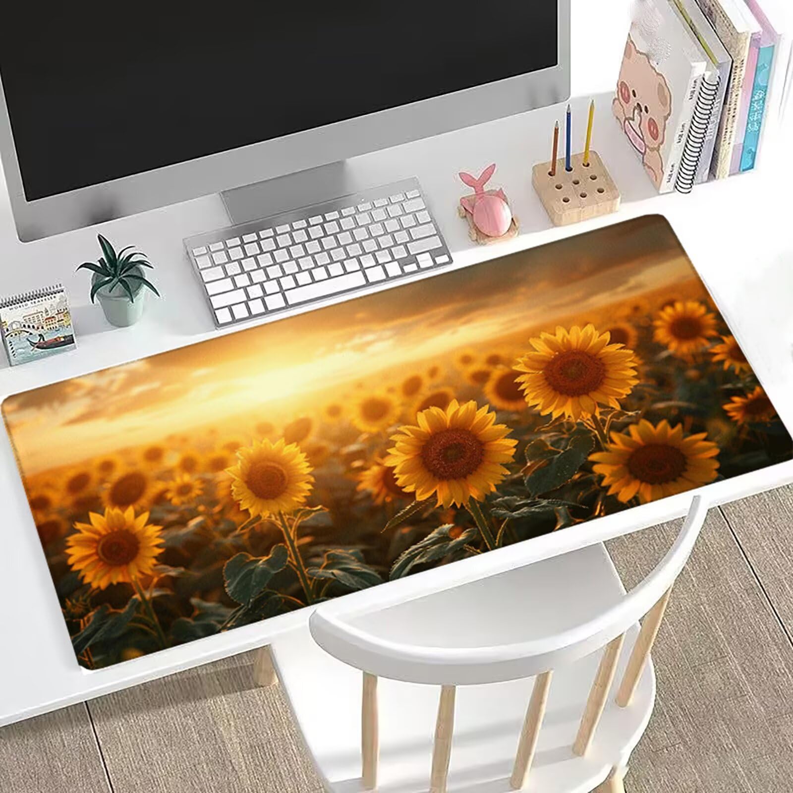 Sonnenflower Gamingowa podkładka pod mysz XXL, 1200 x 600 mm, podkładka na biurko, duża, zachód słońca, antypoślizgowa konstrukcja, poprawia kontrolę, podkładka do pisania do domowego biura
