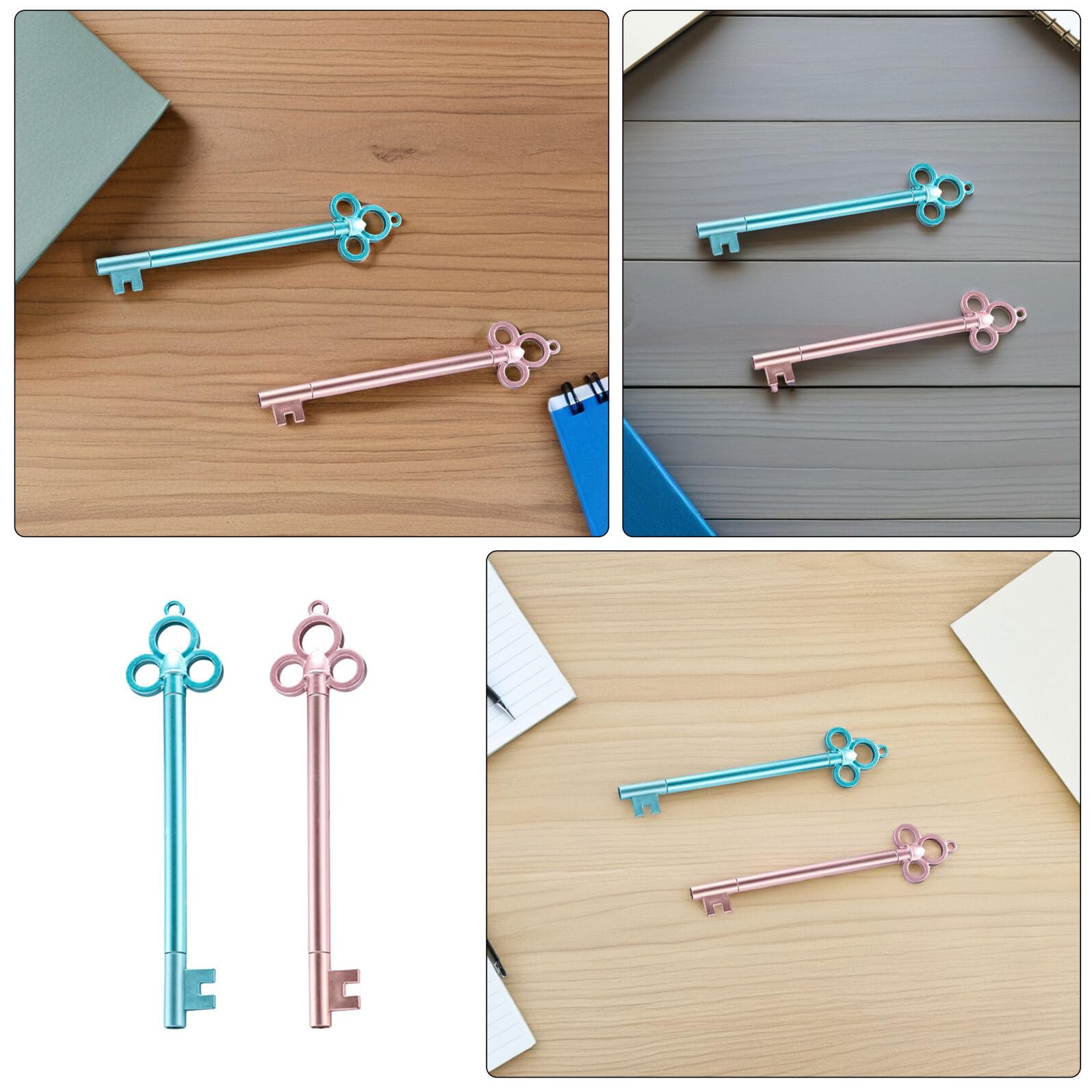 40 Pezzi Set da 40 Penne Gel a Sfera 0,5 MM a Forma di Chiave Blu e Rosa, Penne Decorative Retrò per Scrittura Scorrevole, Cancelleria Creativa per Scuola e Ufficio, Regalo per