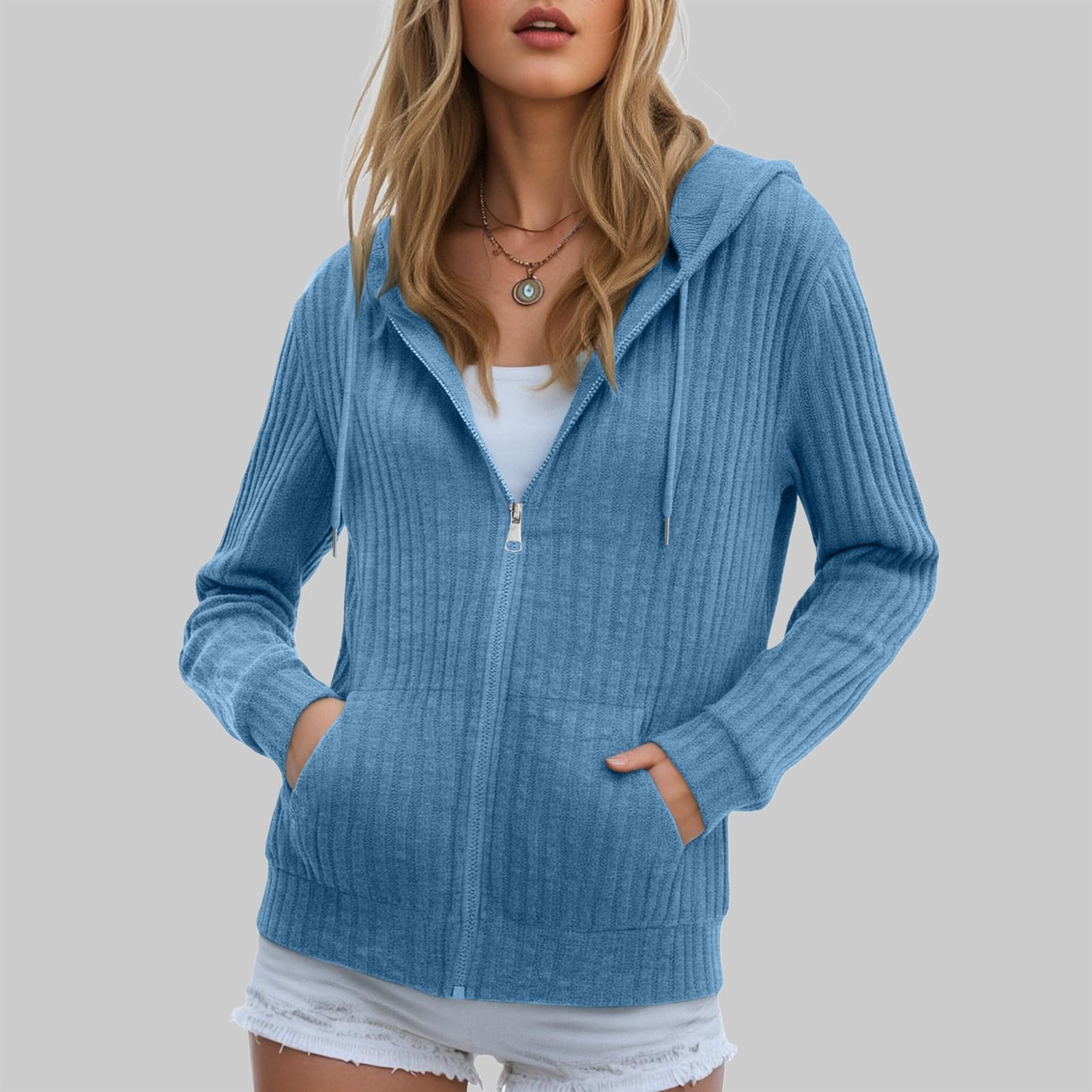 Felpe con Cappuccio da Donna con Cerniera, Maniche Lunghe, Giacche Leggere, Tuniche, Cardigan Aperti sul Davanti Felpa Media