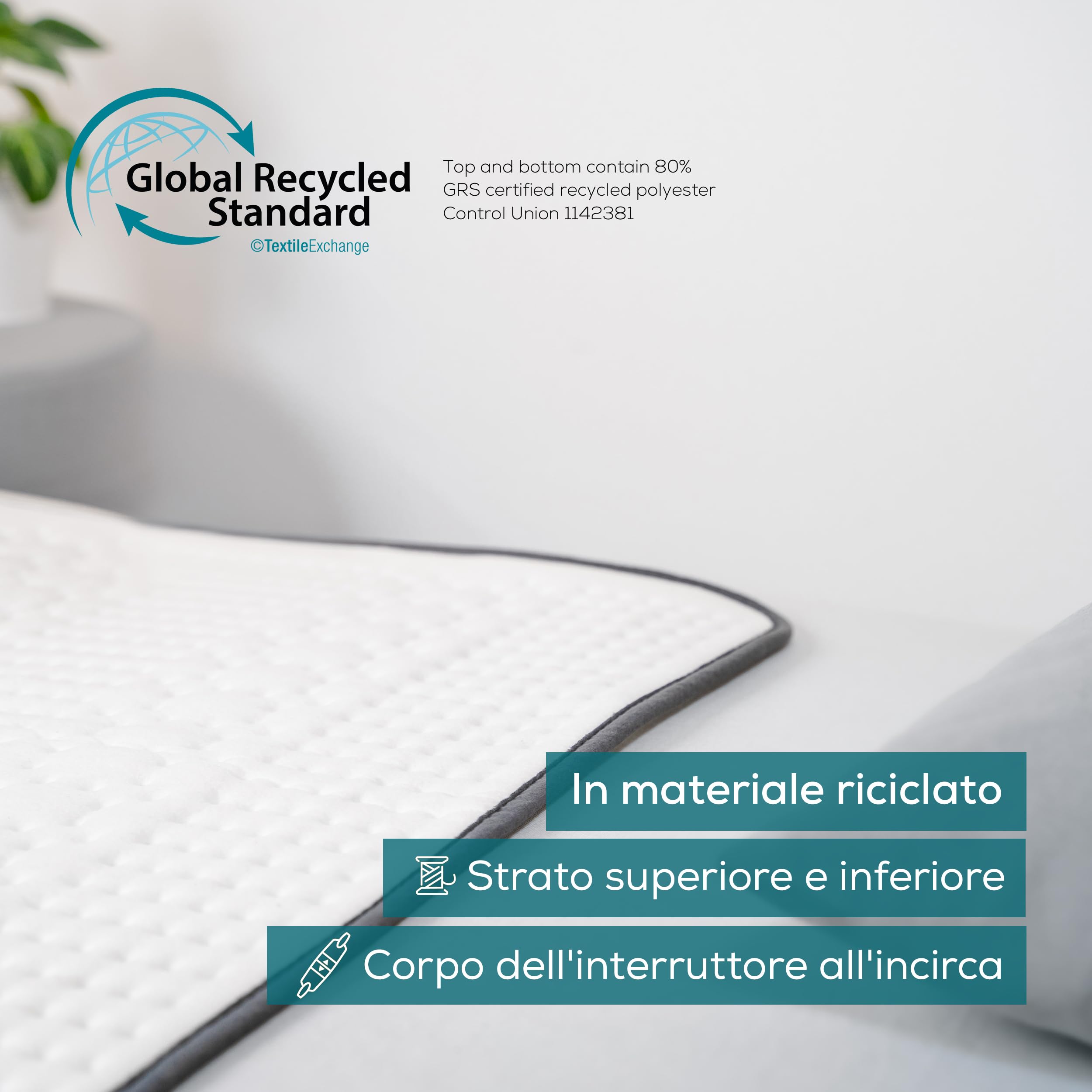 Beurer Scaldaletto UB 60 Green Planet, Coprimaterasso termico della serie Green Planet in materiale riciclato, 4 livelli di temperatura di cui 2 livelli ECO e dispositivo di riduzione automatica