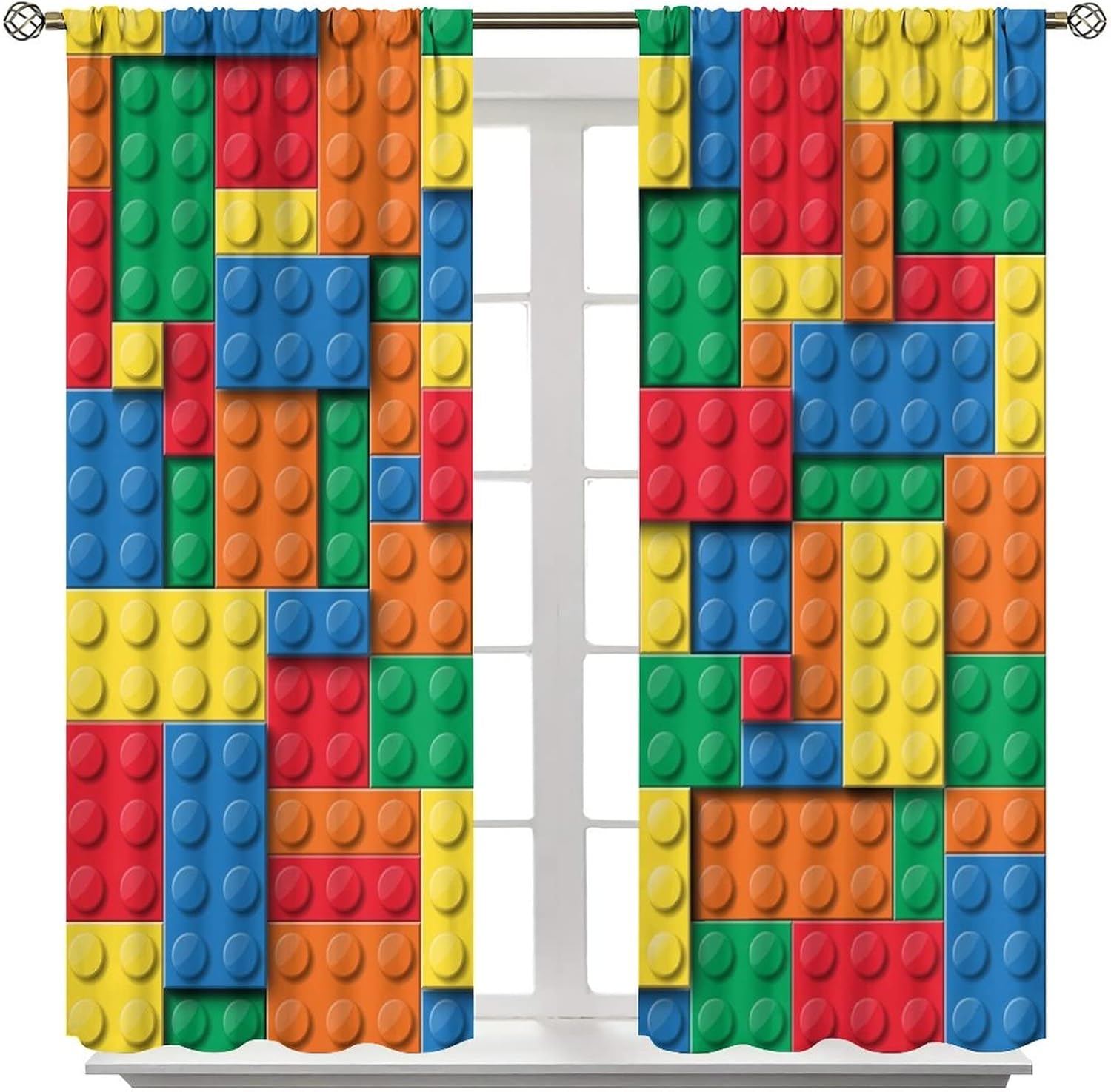 Colorful Toy Curtains for Kids Bedroom,3D Design Building Brick Blocks Printed Window Treatments for Boys Girls Room Living Room Study Nursery Drapes 2 Panels Set,Total Size 84 x 84 Inch