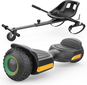 Gyroor Scooter with Adjustable Seat Attachment, 6.5" All-Terrain Self Balancing Scooter, LED Lights & Bluetooth for Kids and Adults, Black