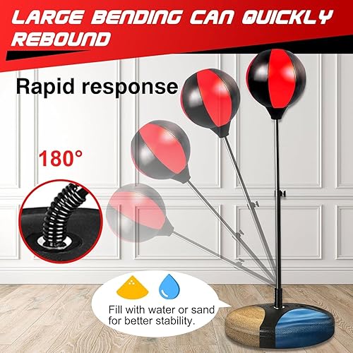 Miniatura 5 de Saco de boxeo para niños de 3 a 8 años, bolsa de boxeo para niños con guantes y soporte ajustable, juguete deportivo para niños