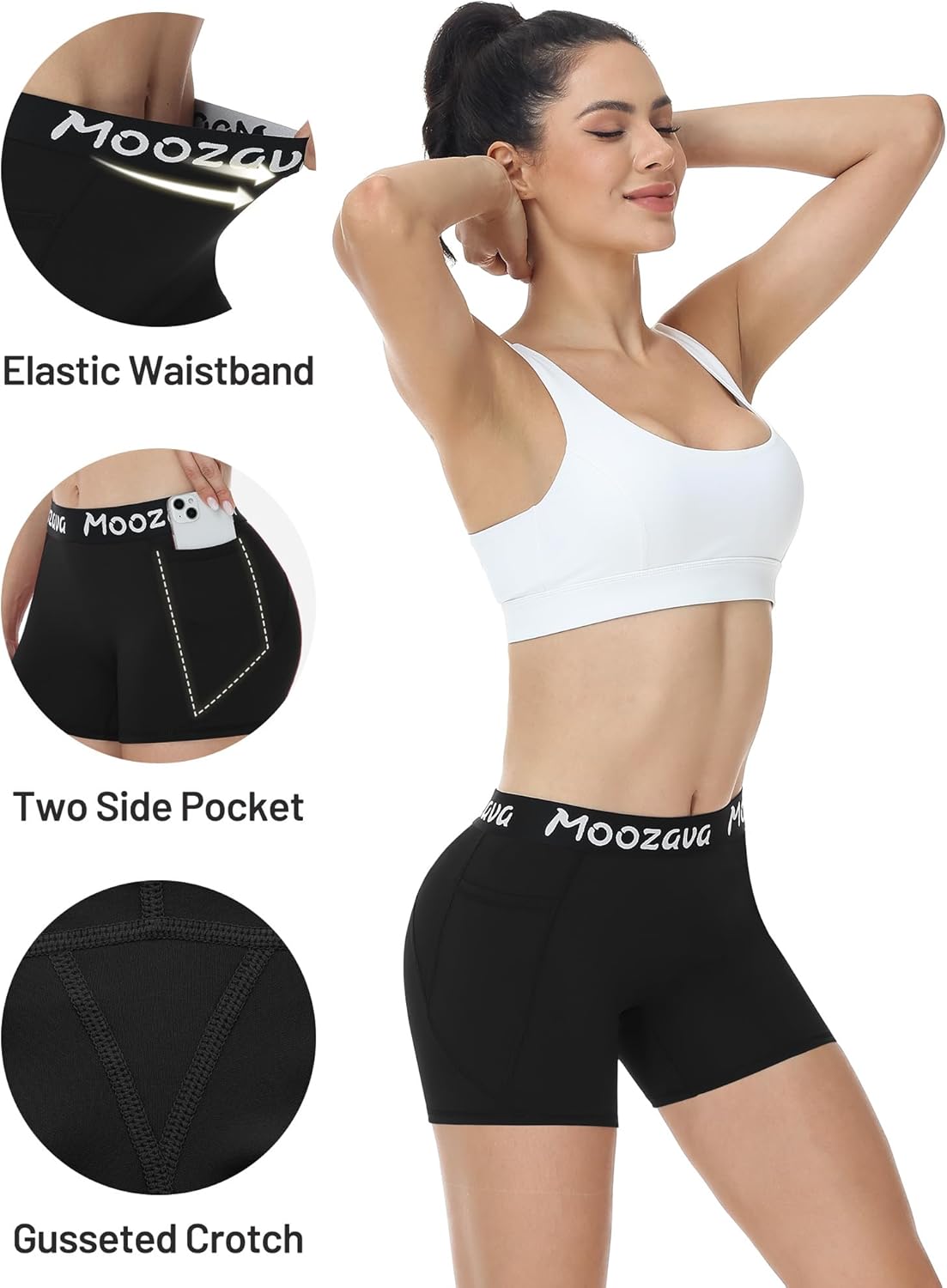 Moozava Women's Spandex Shorts with Pockets - 3"/5"/8" Compression Biker Shorts for Volleyball Yoga Workout Gym No Front Seam - Image 5