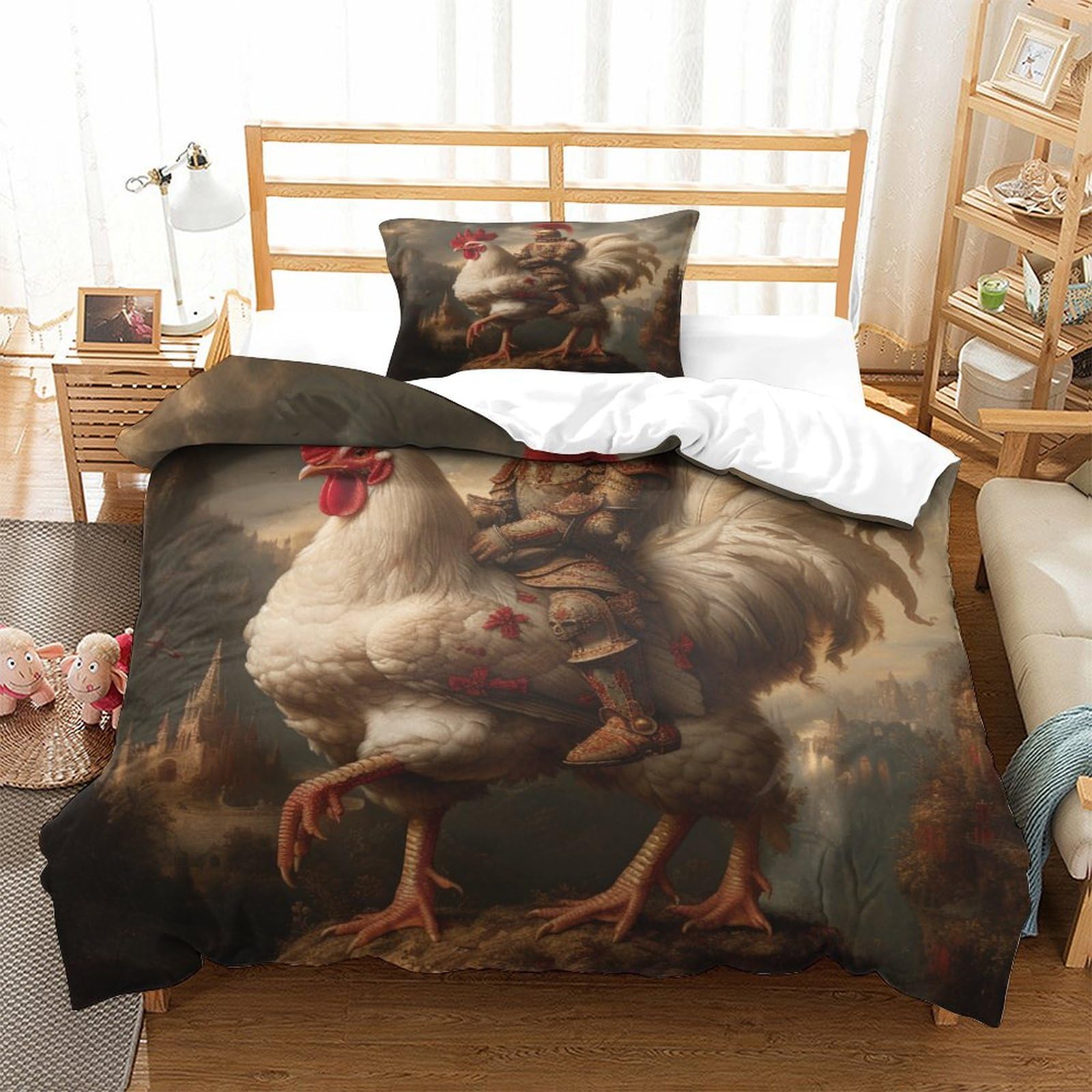 P1s9u7w5y Gallic Rooster-9 Rustic Rooster 3D Printed Duvet Cover Set 3Pcs Microfiber Farm Chicken Bedding Set Single（135X200cm）