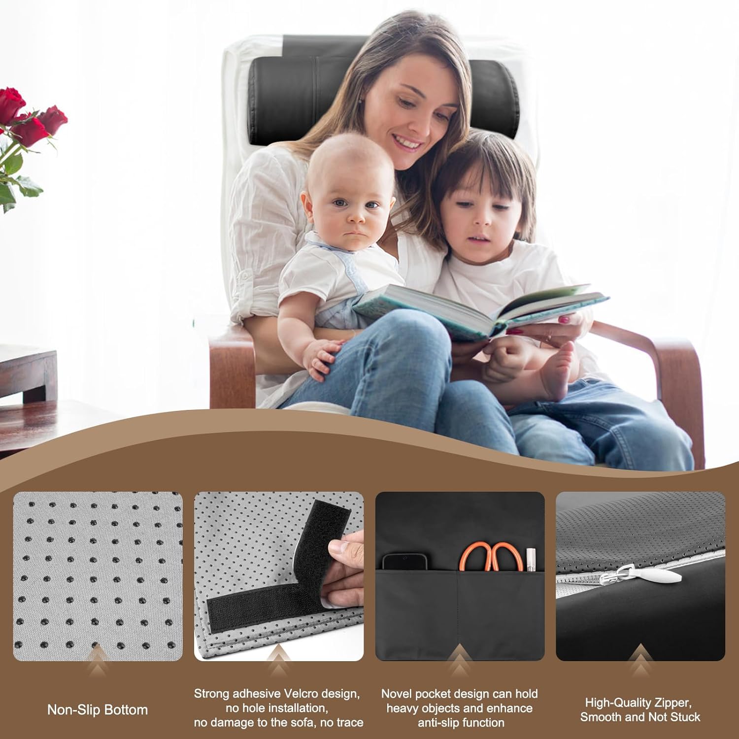 Non-Slip Neck Pillow for Recliner-Adjustable and Removable Leather Recliner Pillow-Neck Pain Relief Support Head Pillow for Travel Home Recliner Sofa Armchair(Black) - Image 5