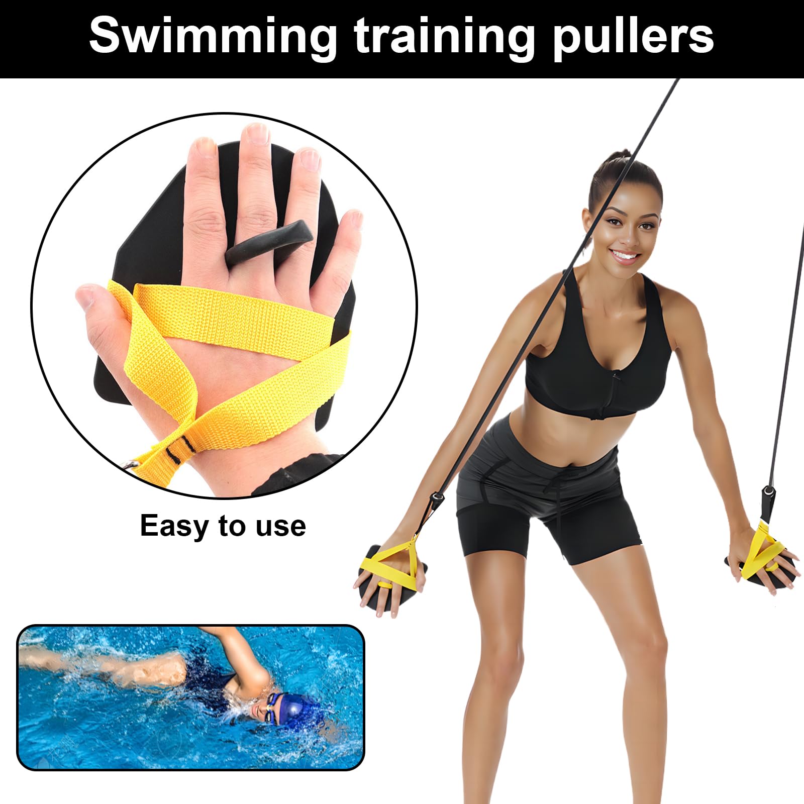 Swimming Arm Strength Trainer Fitness Resistance Band Arm Training Pull Rope with Hand Paddle Swim Training Equipment