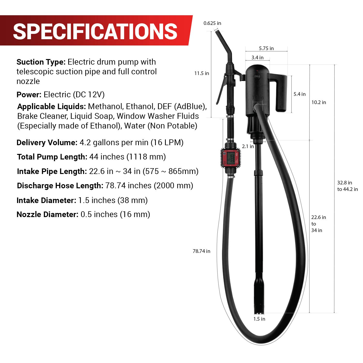 TERA PUMP TREDRUMECHM Telescopic Chemical Pump Electric 55 Gal Drum