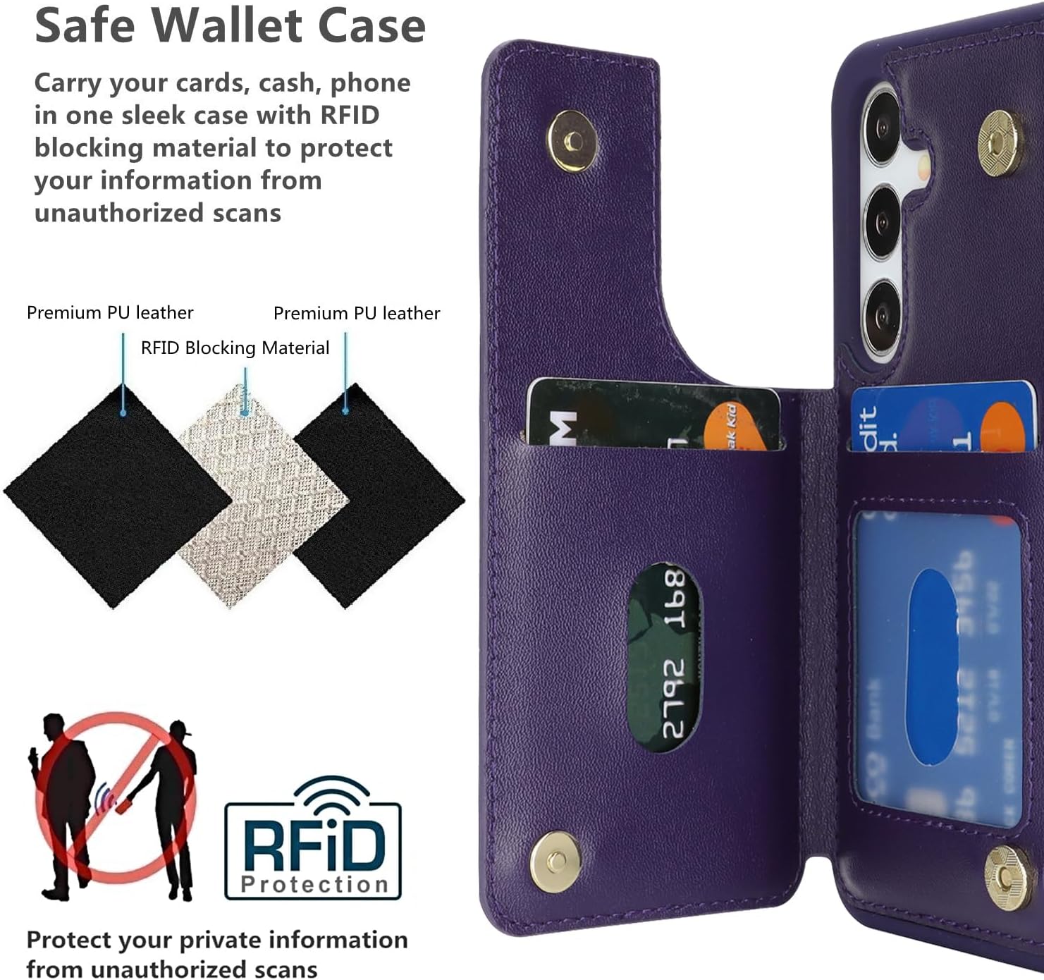 iCoverCase Compatible with Samsung Galaxy S24 Case with Card Holder, S24 Wallet Case for Women Men [RFID Blocking] PU Leather Protective Phone Case for S24 5G (Dark Purple) - Image 4