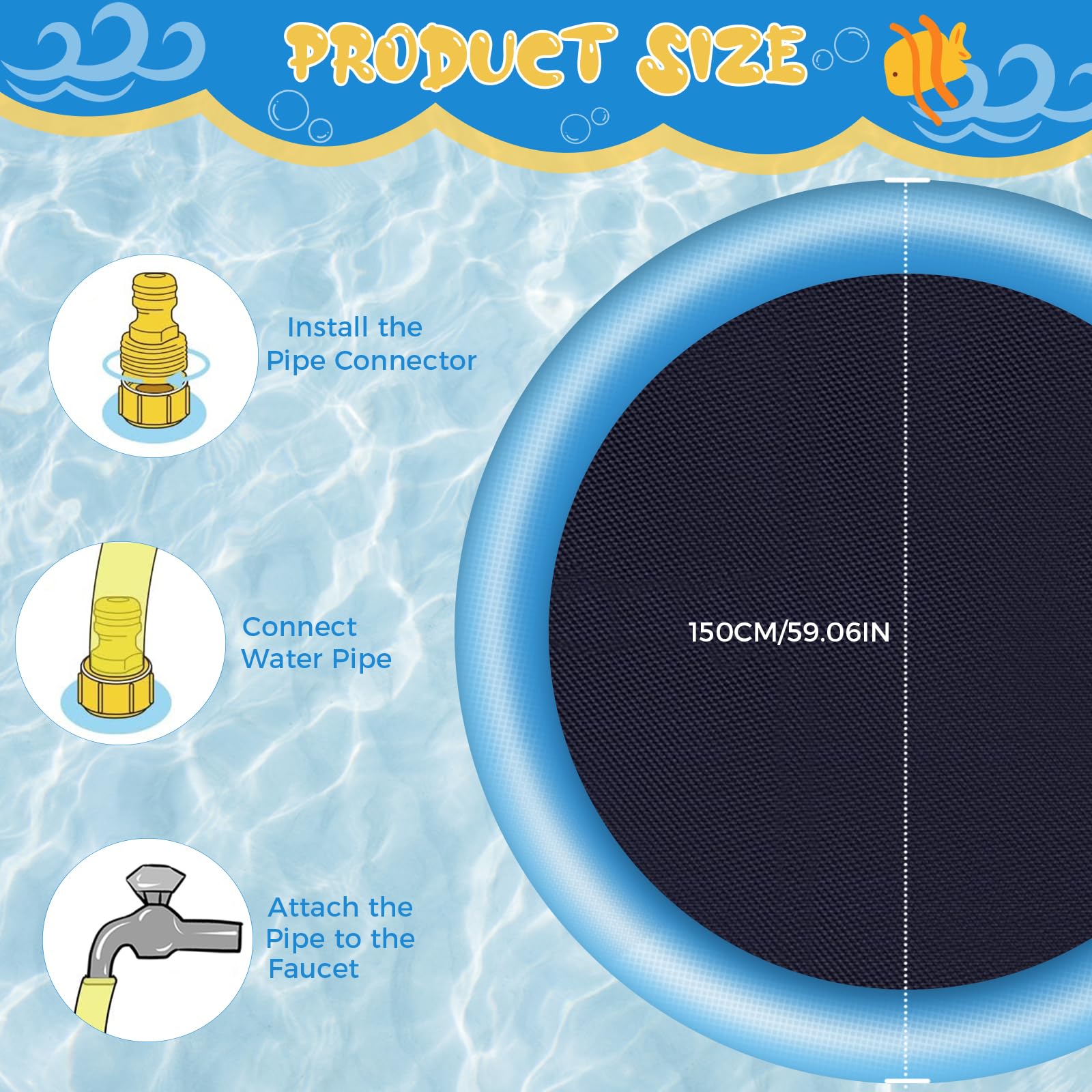 CNMTCCO Hundepool & Splash Pad für Kinder und Hunde 150CM, 0.58mm Verdickte Anti-Rutsch Wasserspielmatte, Outdoor Planschbecken für Garten, Wasserspielzeug Kinder Outdoor Sommer