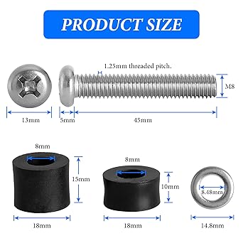 Wall Mounting Screws Bolts Fit for Samsung TV - M8 x 45mm with 25mm Long Spacers, Solid Screw Bolts Hardware, TV Mounting Bolt Compatible with Samsung 50 55 60 65 70 75 82 TV