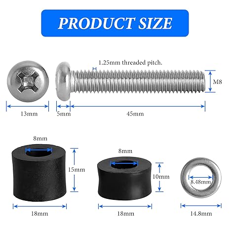 Wall Mounting Screws Bolts Fit for Samsung TV - M8 x 45mm with 25mm Long Spacers, Solid Screw Bolts Hardware, TV Mounting Bolt Compatible with Samsung 50 55 60 65 70 75 82 TV