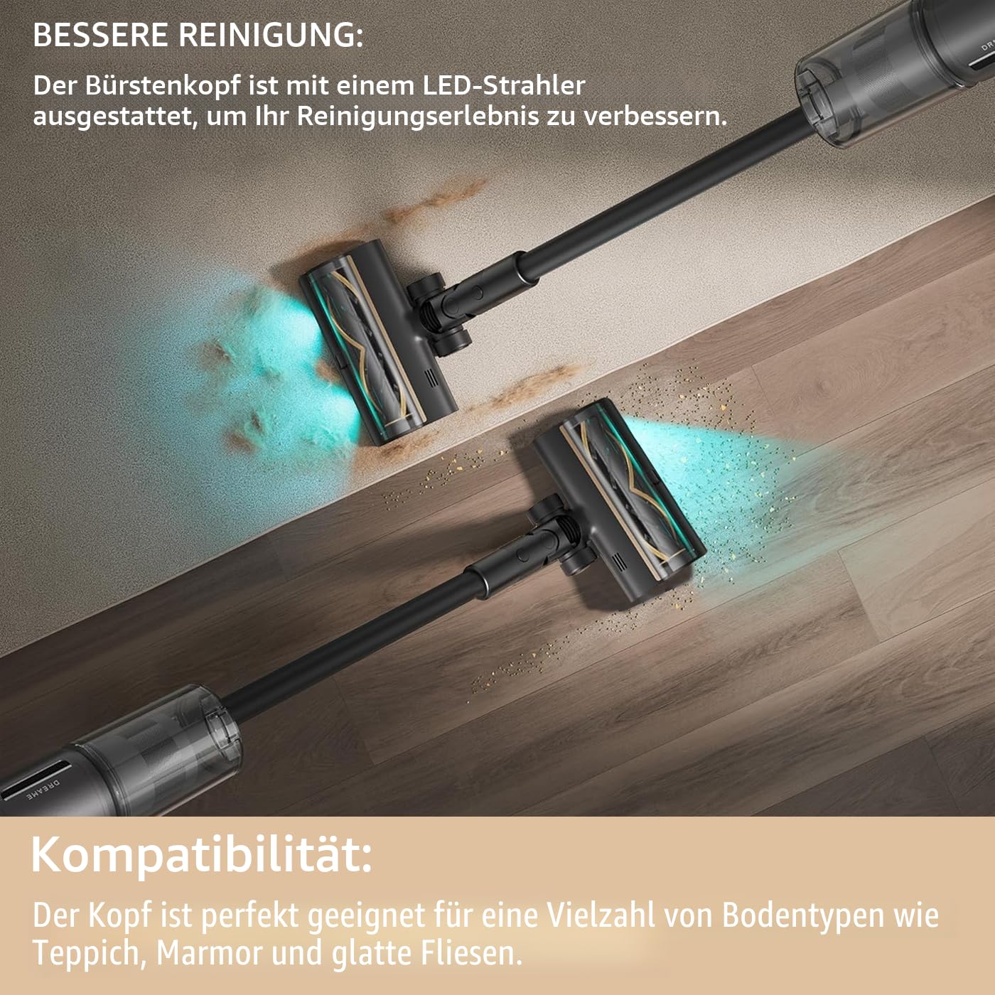 Turbine Bürste für Dreame R20 T20 T30 R30 V12 V12 Pro T20 pro V11SE R10, Elektrische Bürste mit LED Scheinwerfern, Zubehör mit SchnellspannerBürste für Hartboden und Teppiche