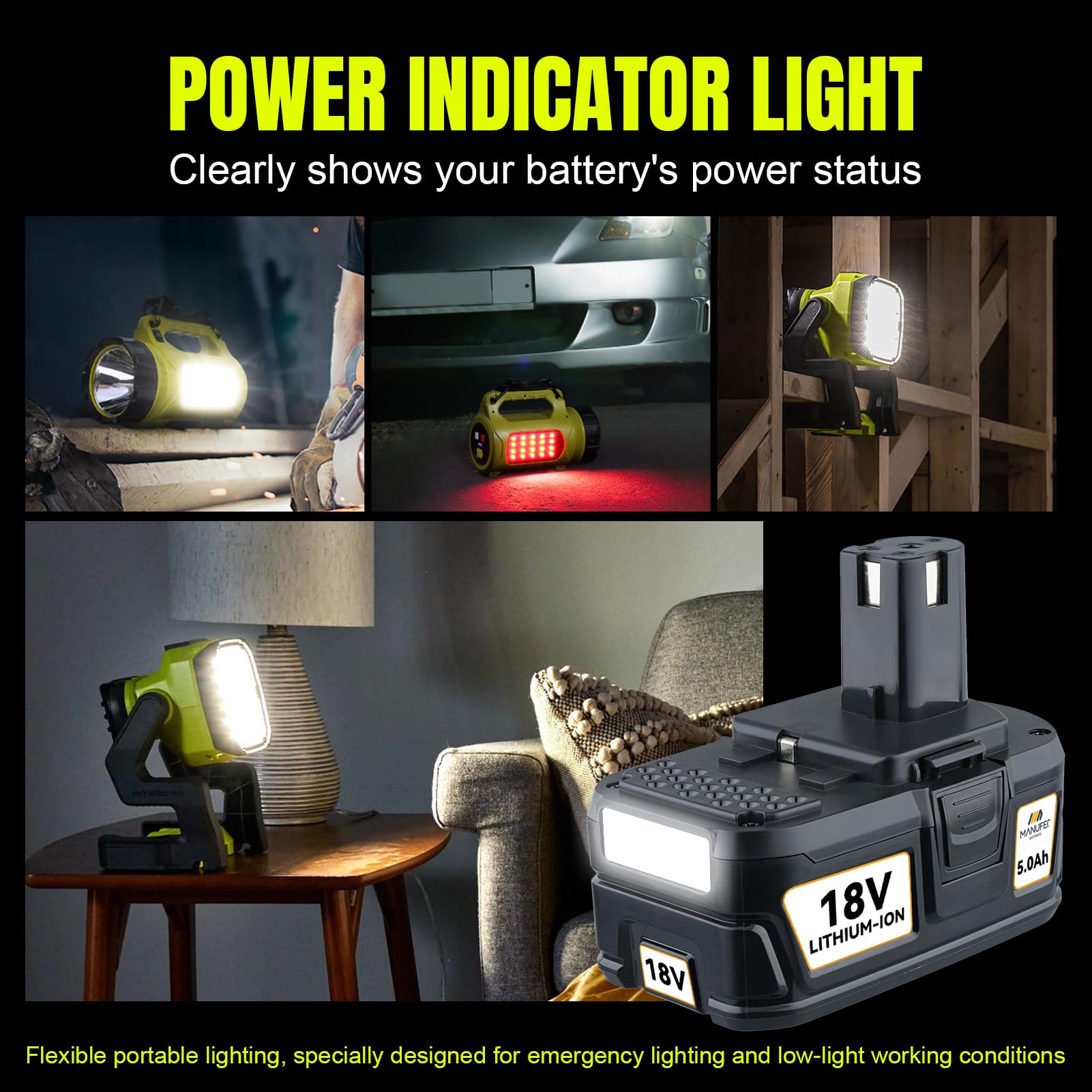 MANUFER P108 5.0AH Ricambio per Ryobi 18V batteria agli ioni di litio P108 P107 RB18L50 RB18L40 RB18L25 RB18L15 confezione da 2