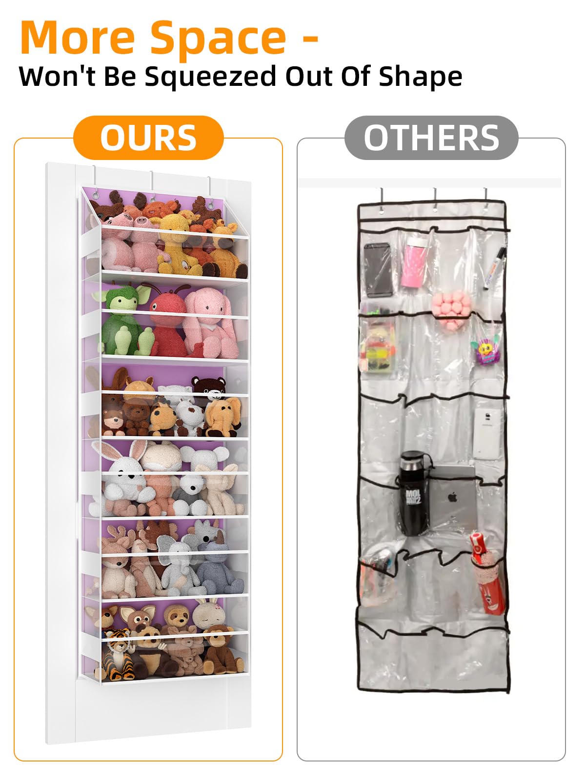 Türhänger-Organizer – 6-stöckige Aufbewahrung für Kuscheltiere, Badezimmer-Organizer und Aufbewahrung, schwingsicherer Hängeorganizer für Spielzeug/Babyartikel (Pink)