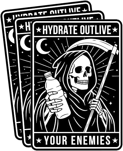 3 Pack Hydrate Outlive Your Enemies Sticker Grim Reaper Edgy Gothic Skeleton Dark Humor Meme Waterproof Vinyl Decal for Water Bottle Tumbler Phone Case Car Laptop Gifts 3 Inch