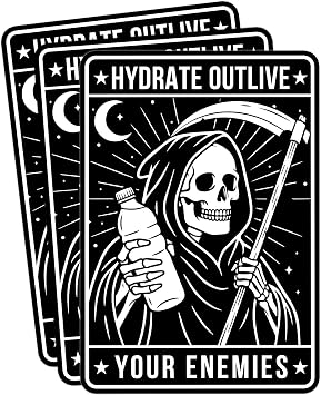 3 Pack Hydrate Outlive Your Enemies Sticker Grim Reaper Edgy Gothic Skeleton Dark Humor Meme Waterproof Vinyl Decal for Water Bottle Tumbler Phone Case Car Laptop Gifts 2 Inch