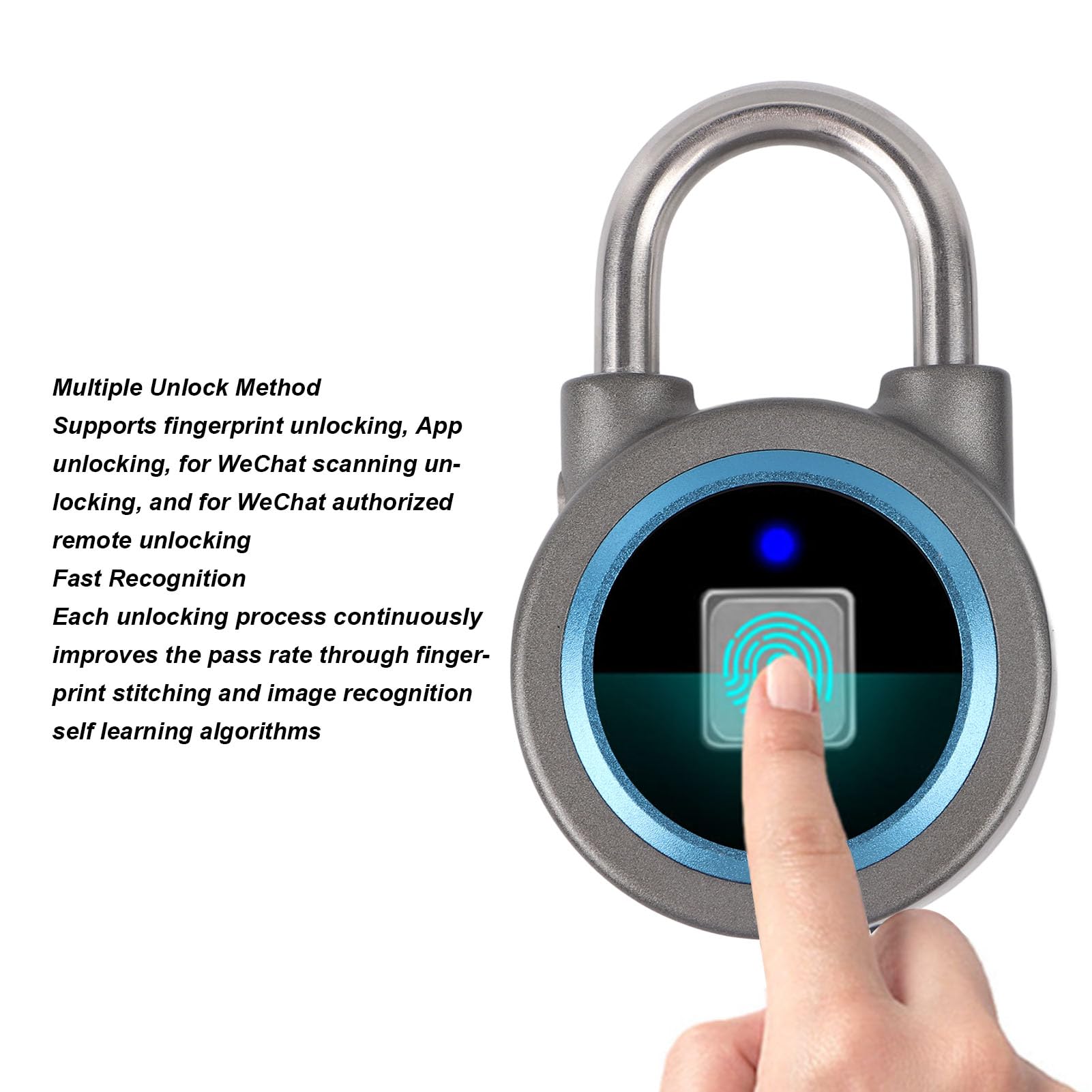 Cyrank Cadenas à Empreintes Digitales, Cadenas Intelligent étanche à Verrouillage Bluetooth avec Biométrique sans Clé pour Casier, Tiroir, Bureau, Salle De Sport(Bleu)