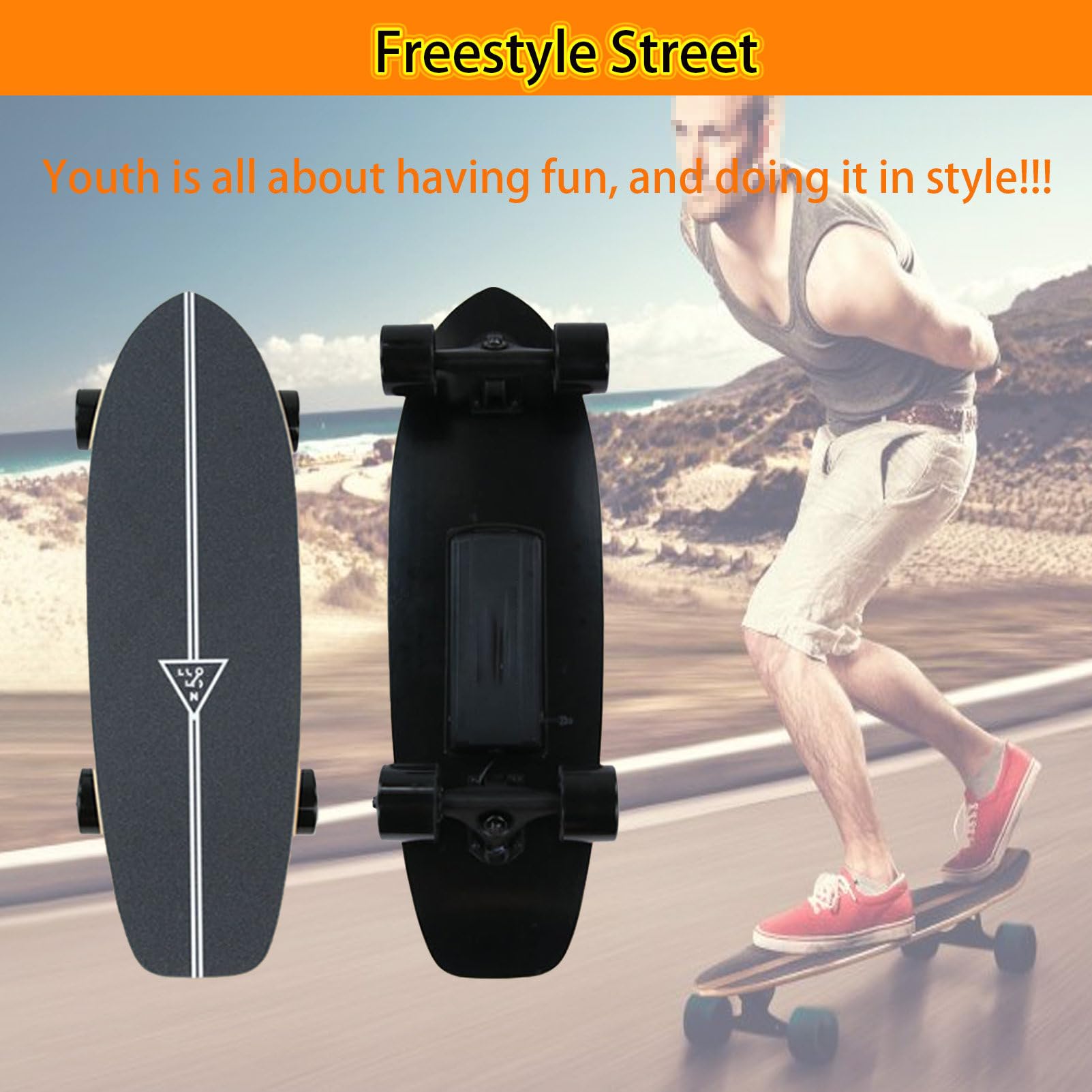 Skateboard électrique, vitesse maximale jusqu'à 36 km/h, portée jusqu'à 24 km, moteur moyeu 400 W/800 W, idéal pour adultes et adolescents