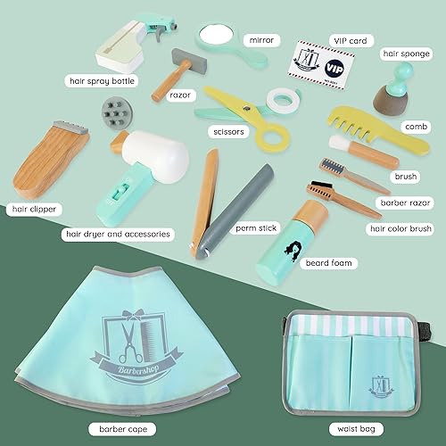 Miniatura 6 de Treewant Juego de peluquería para niños juego de juguetes de maquillaje de madera juguetes de peinado para niñas kit de afeitado para niños juego de