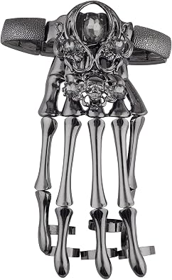 Lux Accessories Black Hem Gothic Skull Tools Full Hand Skeleton Bracelet Rings